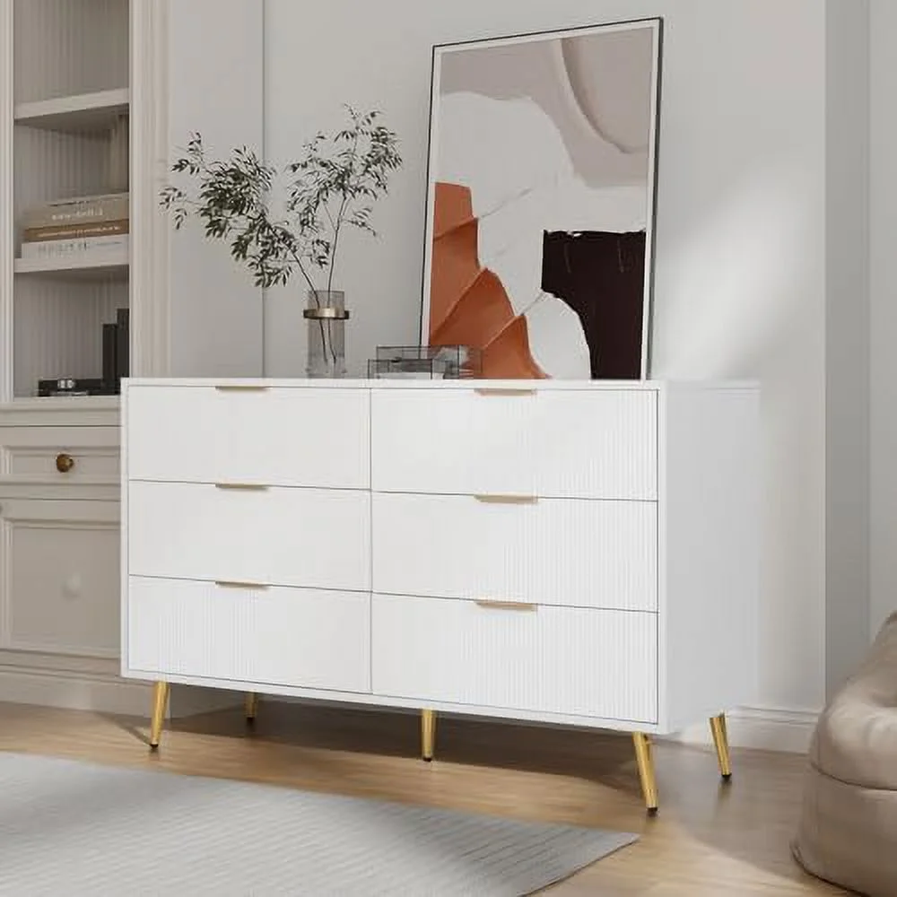 YFENGBO 6 Drawers Dresser for Bedroom White Long Dresser Organizers Chests of Drawers with  Wide TV Dresser Stand for up to 55" for Closet  Bedroom  Hallway  Entryway