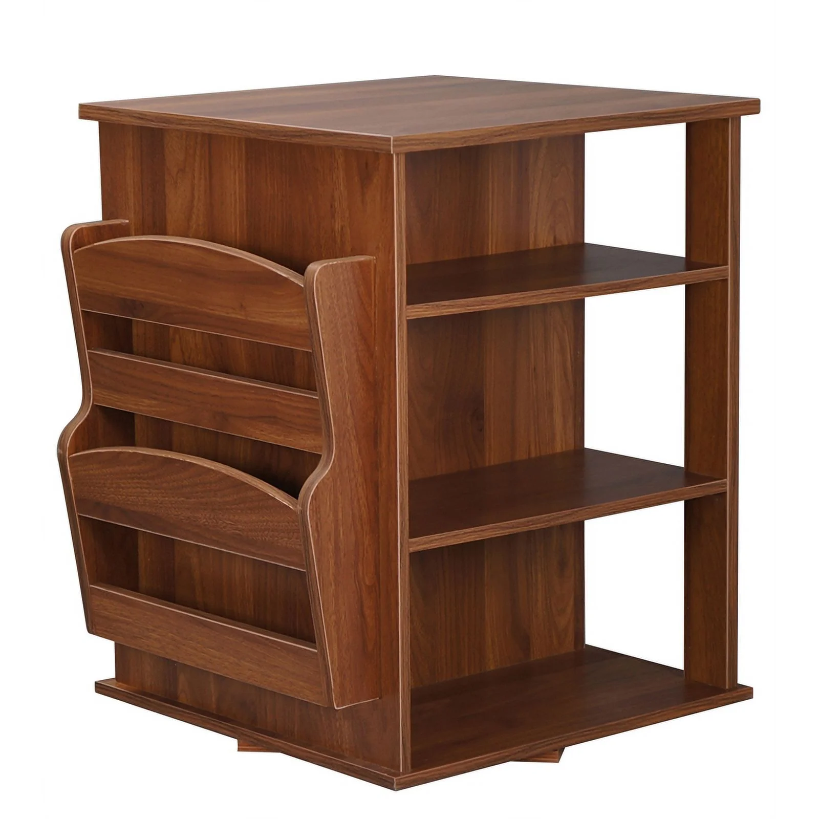 Gallerie Decor All-In-One Transitional Wood Revolving Side Table in Walnut