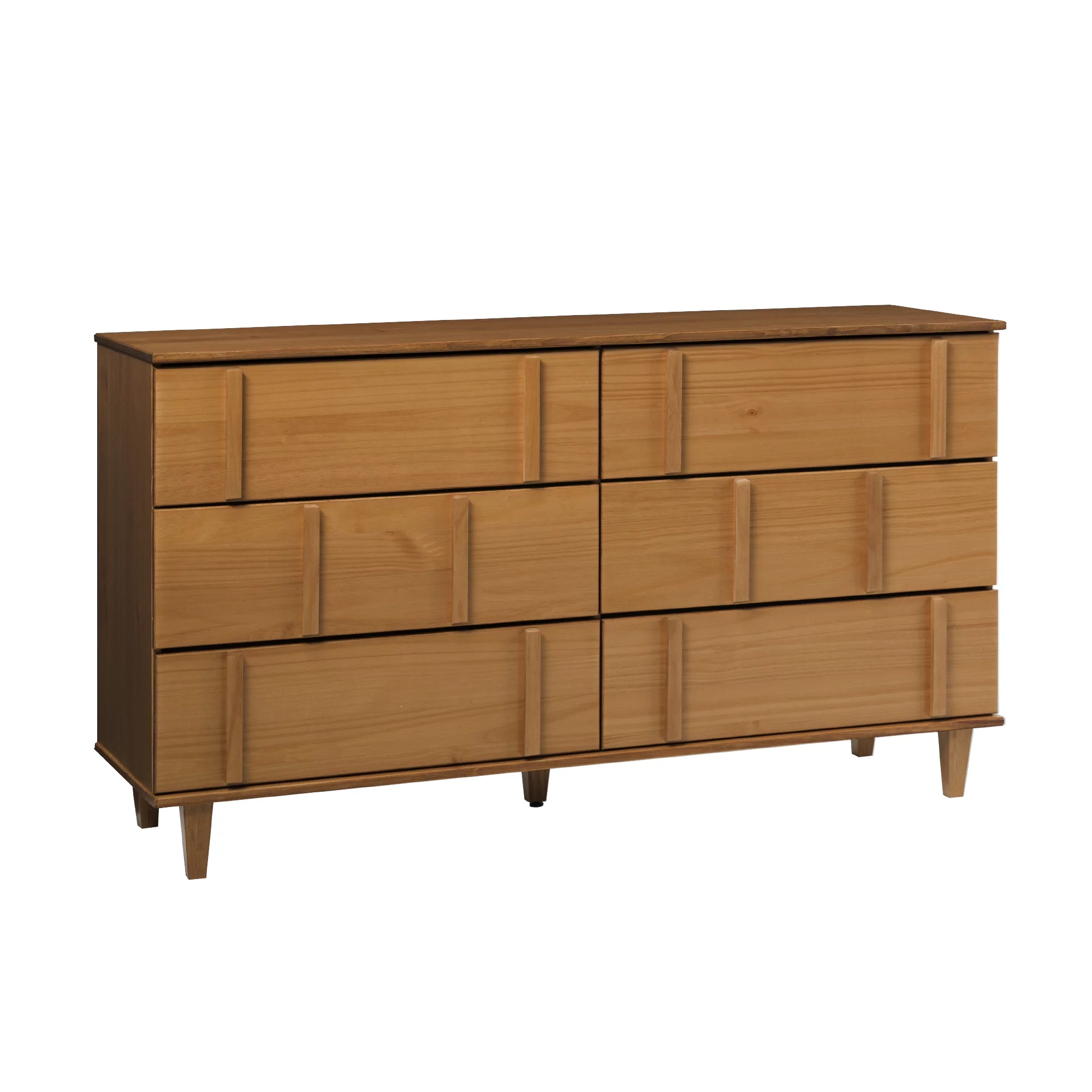 Walker Edison 60” Contemporary Vertical Drawer Pulls Solid Wood Dresser, Caramel