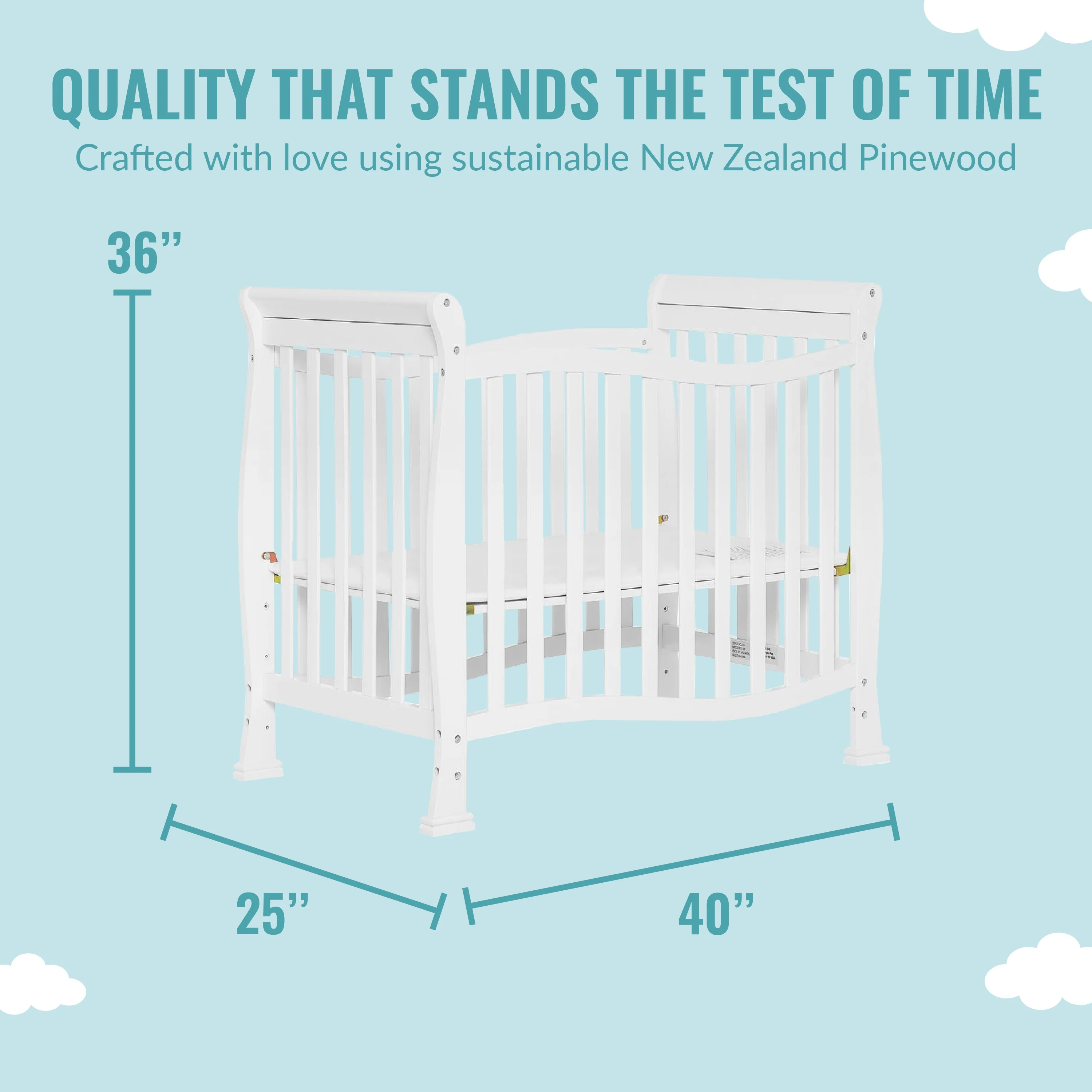 Dream On Me Piper 4-in-1 Convertible Mini Crib, White