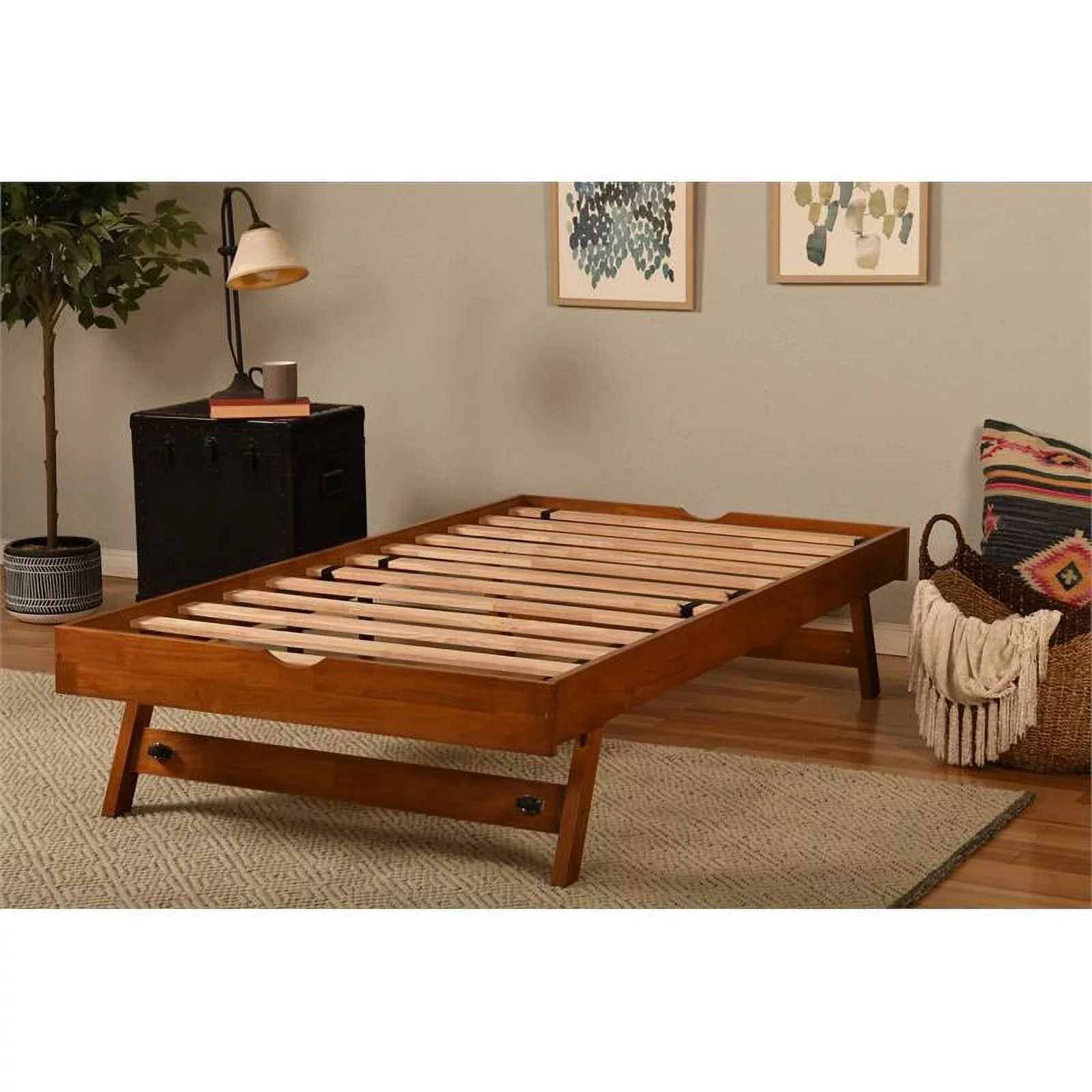Bowery Hill Modern Wood Twin-size Pop Up Bed with Brown Frame