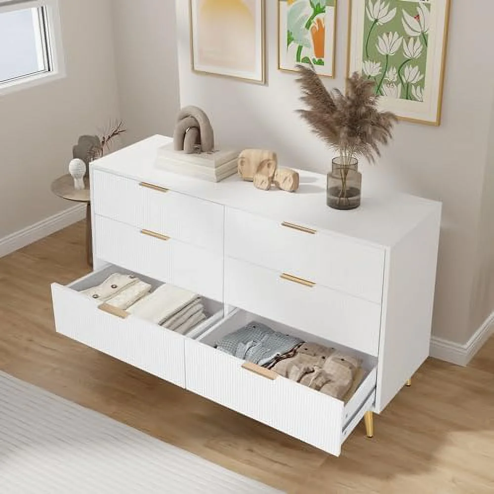 YFENGBO 6 Drawers Dresser for Bedroom White Long Dresser Organizers Chests of Drawers with  Wide TV Dresser Stand for up to 55" for Closet  Bedroom  Hallway  Entryway
