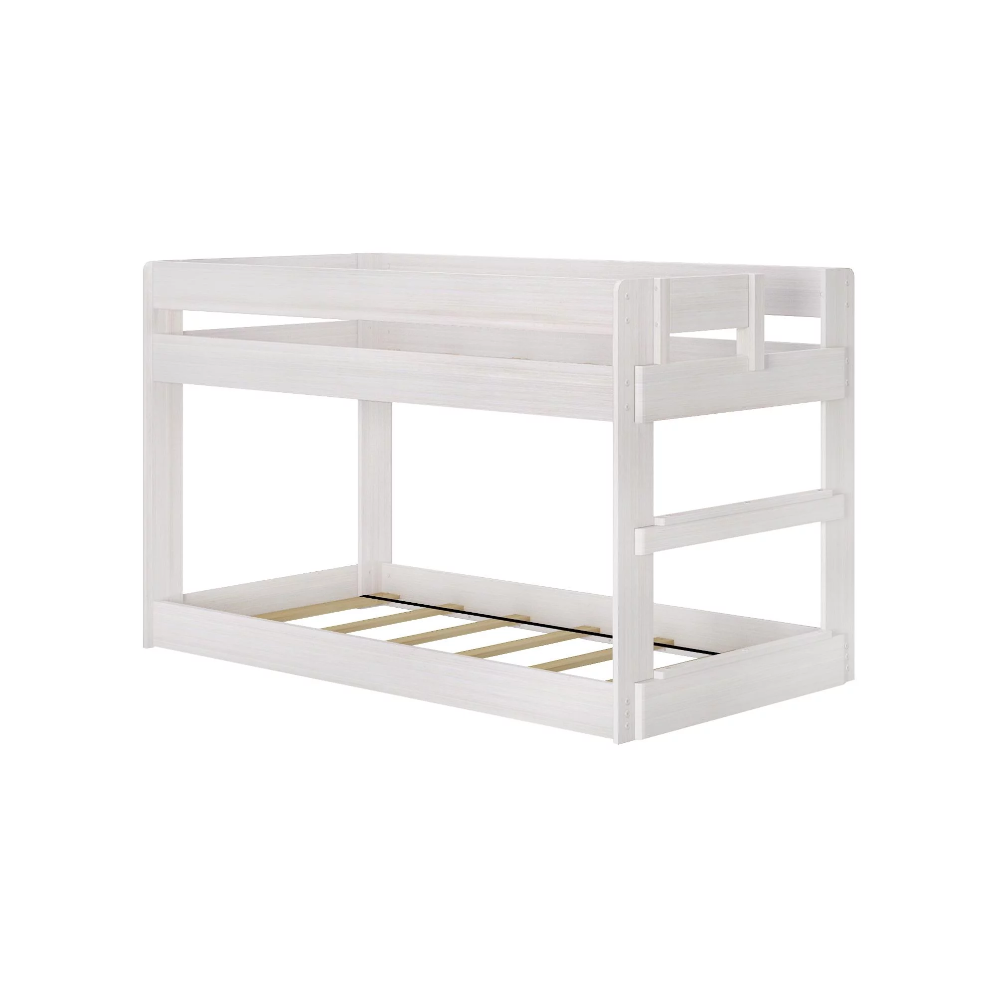 Max & Lily Twin Over Twin Low Bunk Bed, Modern Farmhouse Wooden Bunk Beds for Kids, White Wash
