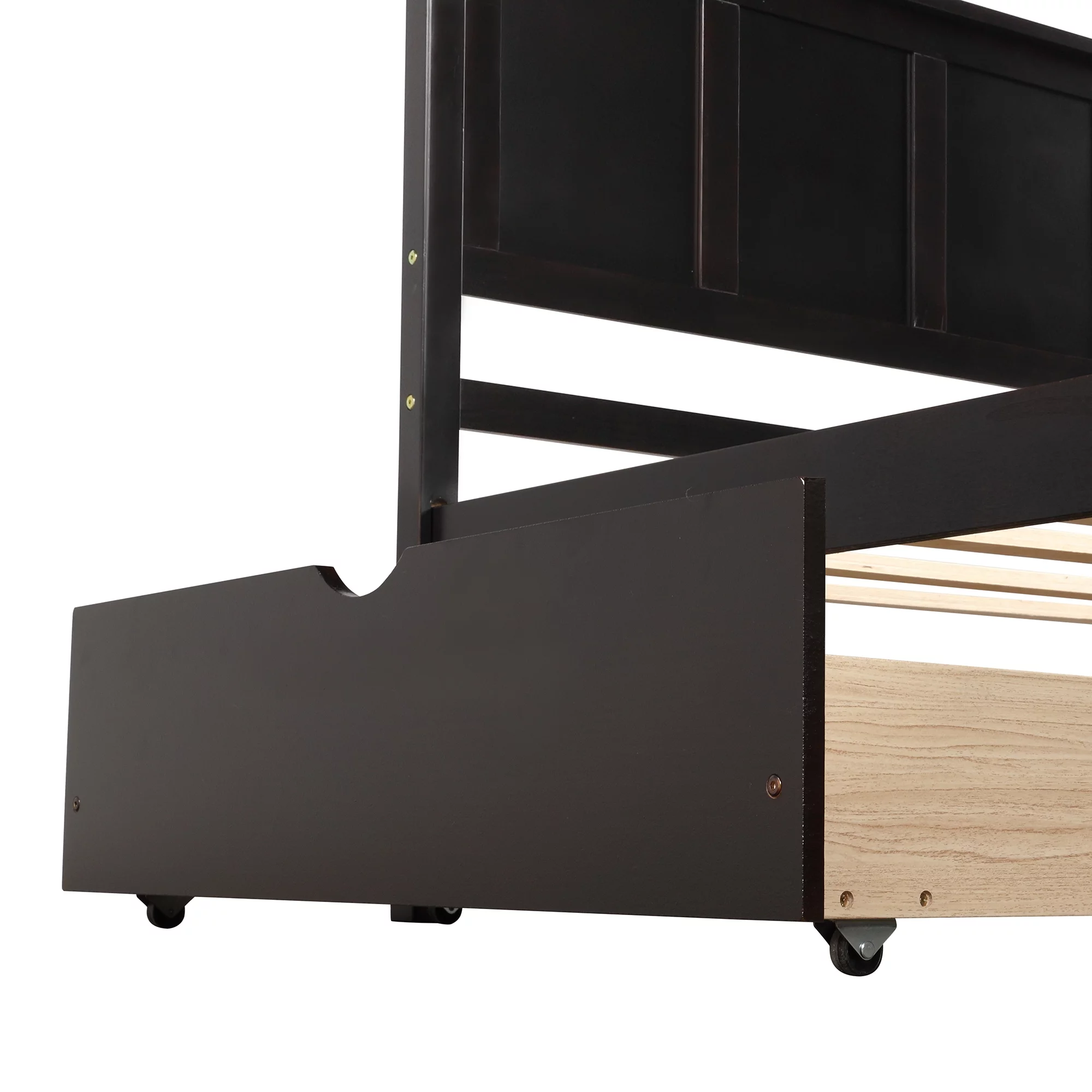 Euroco Wood Twin Platform Bed with Headboard & 2 Storage Drawers for Kids, Espresso