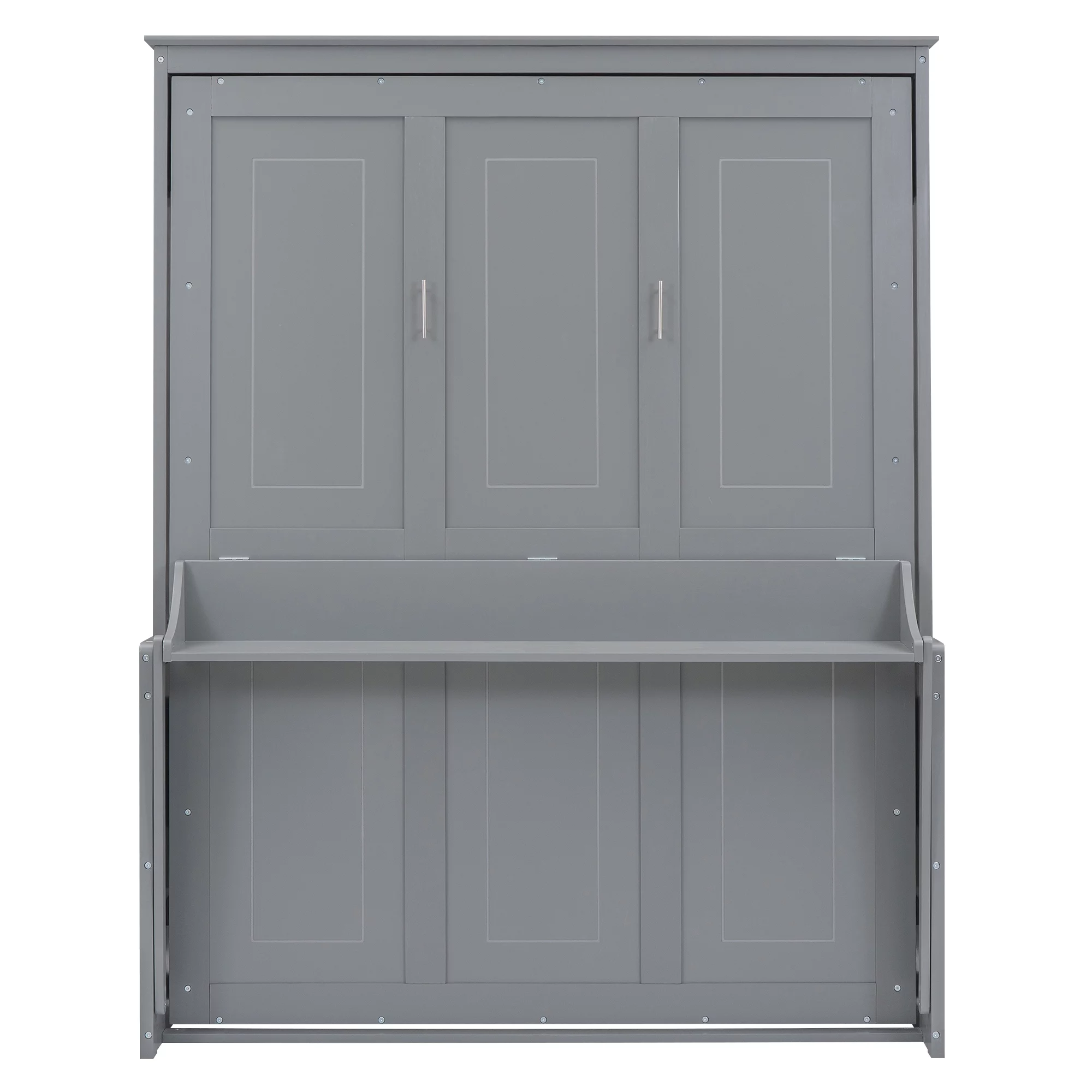 Euroco Queen Size Murphy Bed with Desk and Shelf, Convertible Wall Bed into a Cabinet for Living Room, Guests Room, Space-Saving & Easy Open and Close, Gray