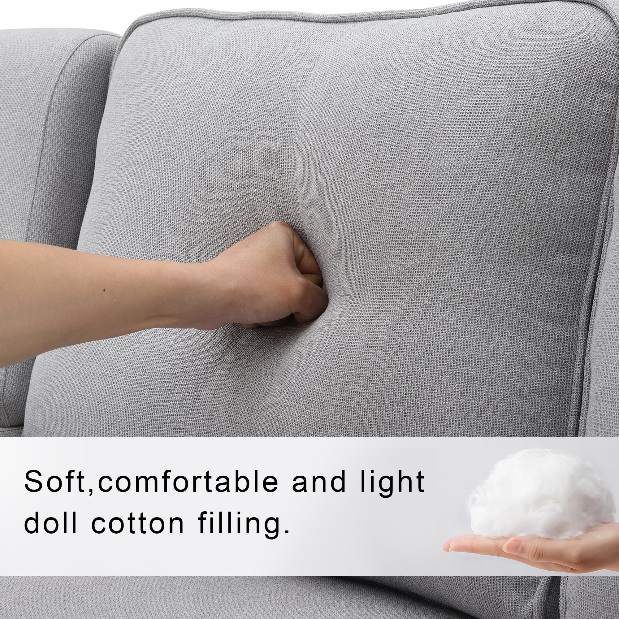Modern 4 Seater Large Sofa with Console, Linen Fabric Upholstered Couch with USB Charging Ports Cup Holders for Living Room Office