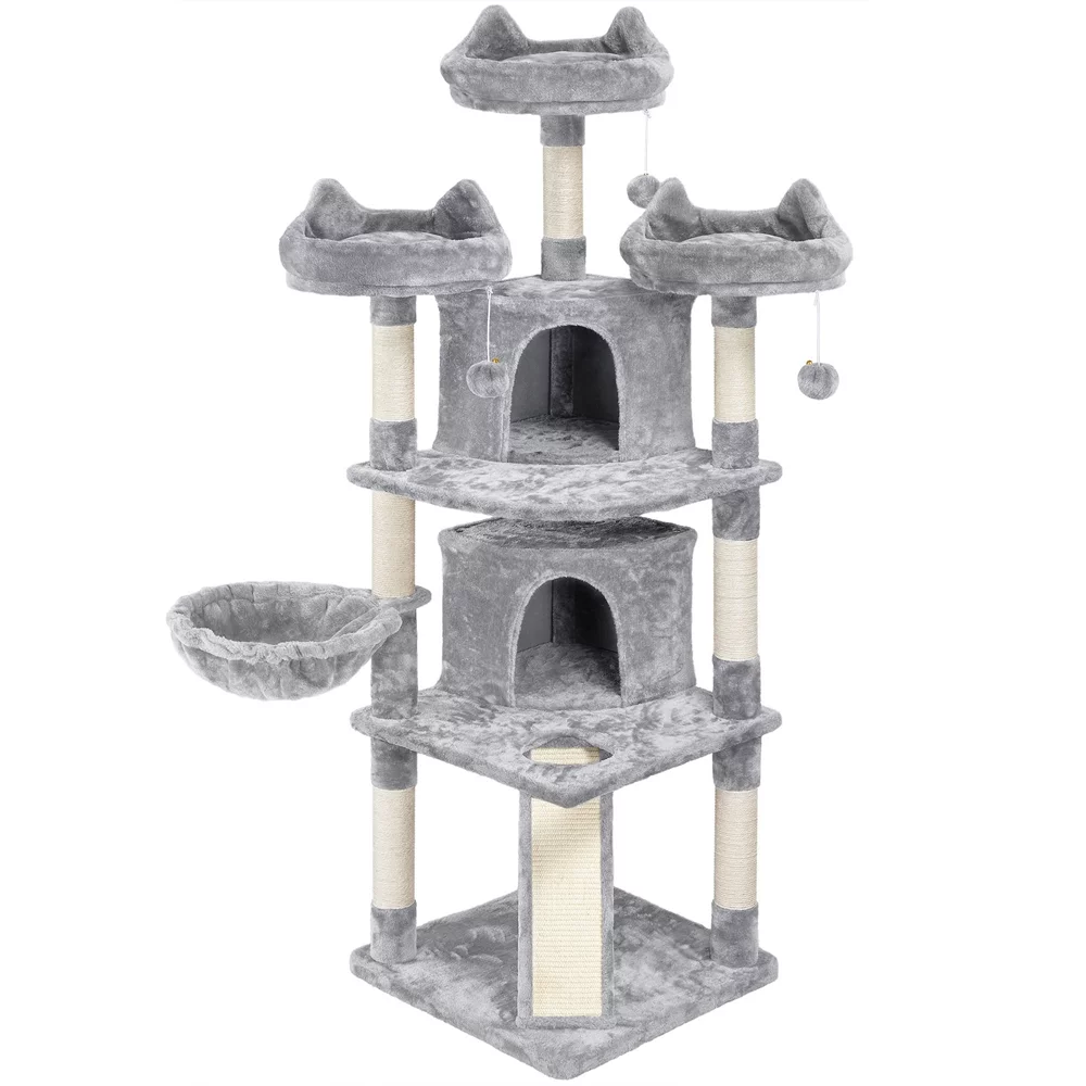 Yaheetech 69'' Cat Tree Cat Tower with Caves Condos & Scratching Posts, Light Gray