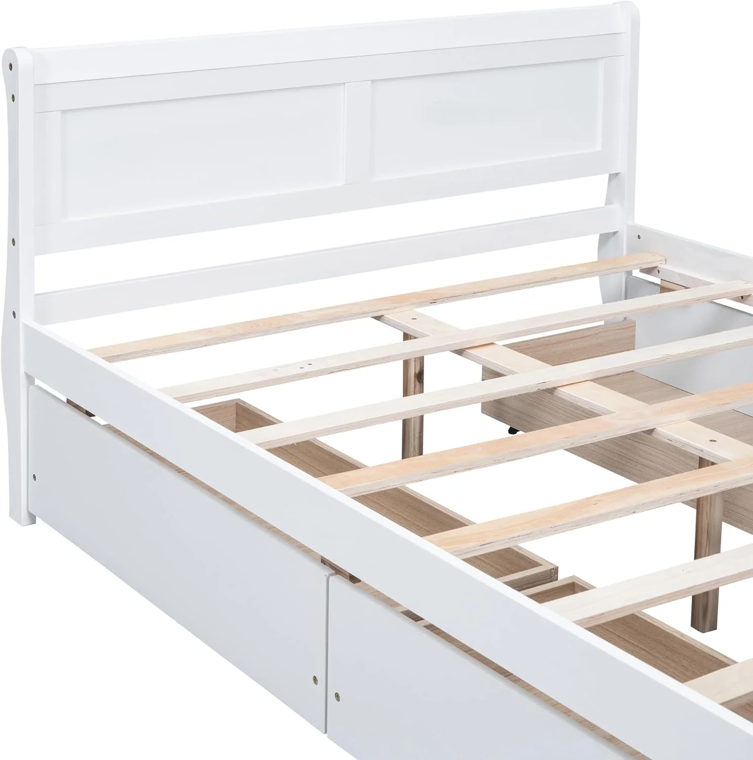 Full Size Platform Bed with 4 Drawers and Streamlined Headboard & Footboard, Solid Wood Bed Frame for Kids Teens Adults