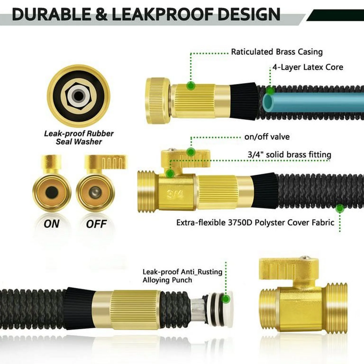 100FT Garden Hose Heavy Duty Water Hose-Black