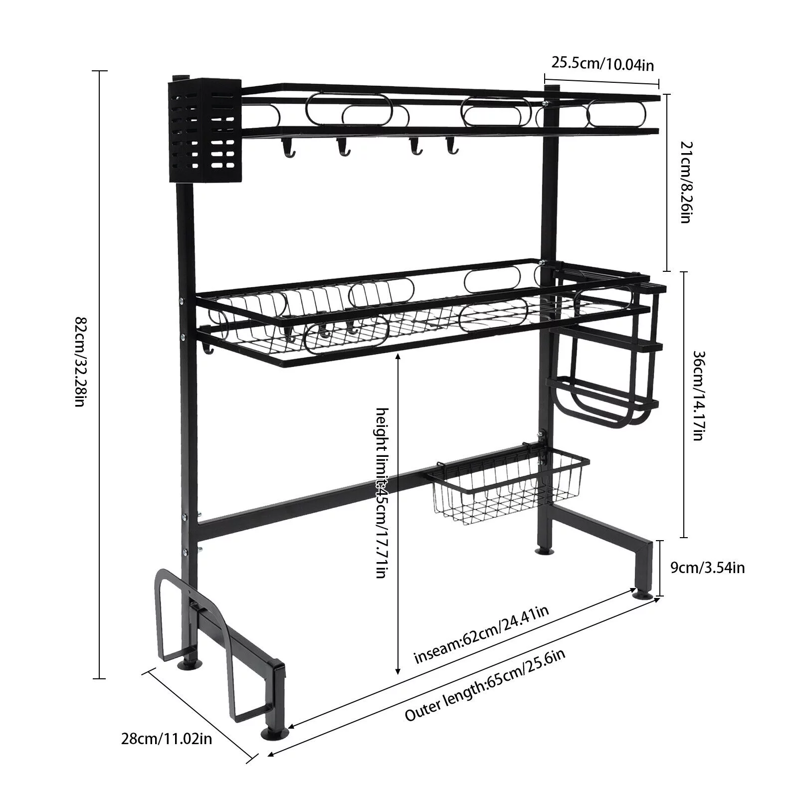2-tiers Over-the-sink Adjustable Large 24.4'' Dish Drying Rack Large Drainage Multifunctional Kitchen Rack