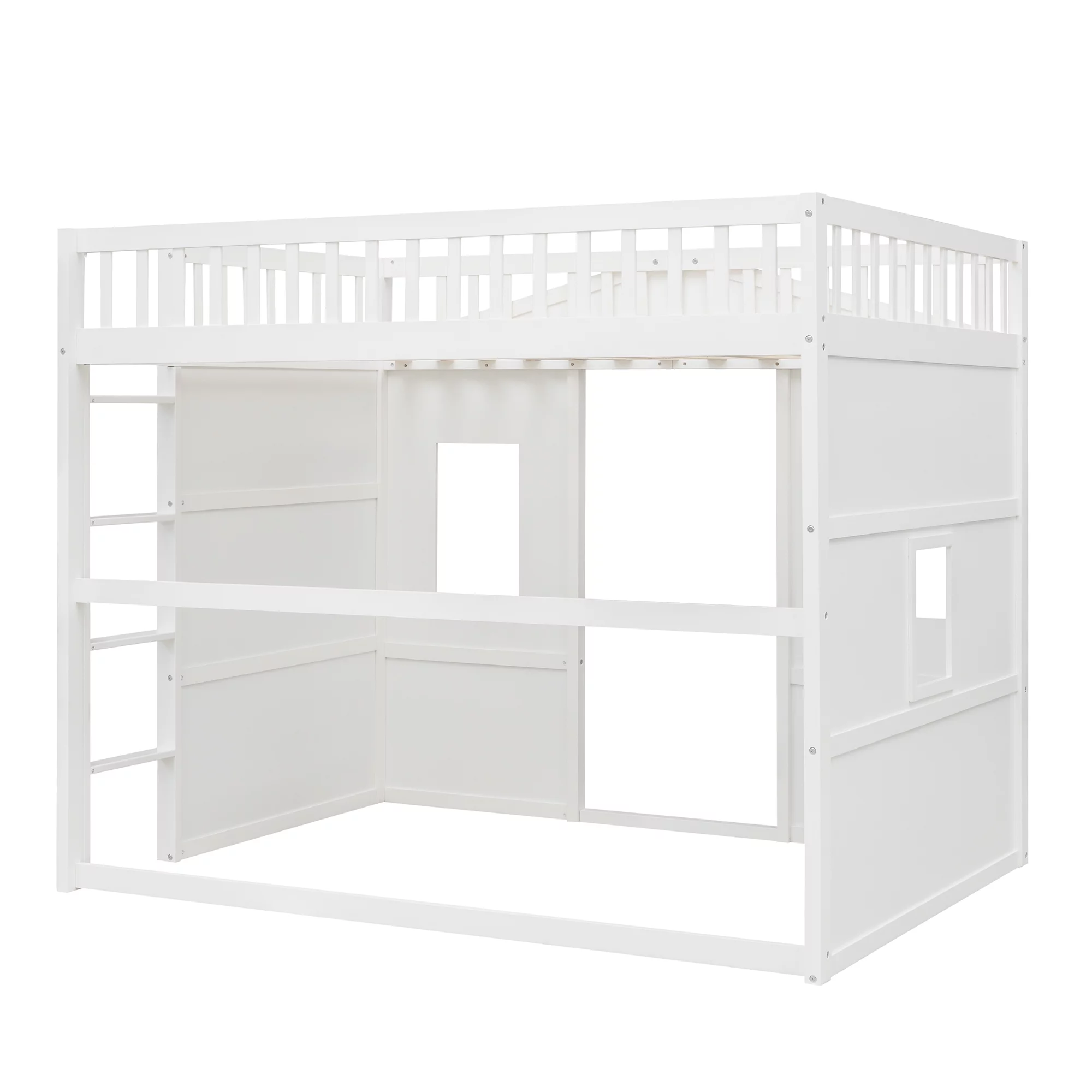 Royard Oaktree Twin Size House Loft Bed with Under-bed Playhouse, Window, and Wall, Wood Loft Bed Frame with Guardrail and Ladder for Kids Boys Girls Teens, White
