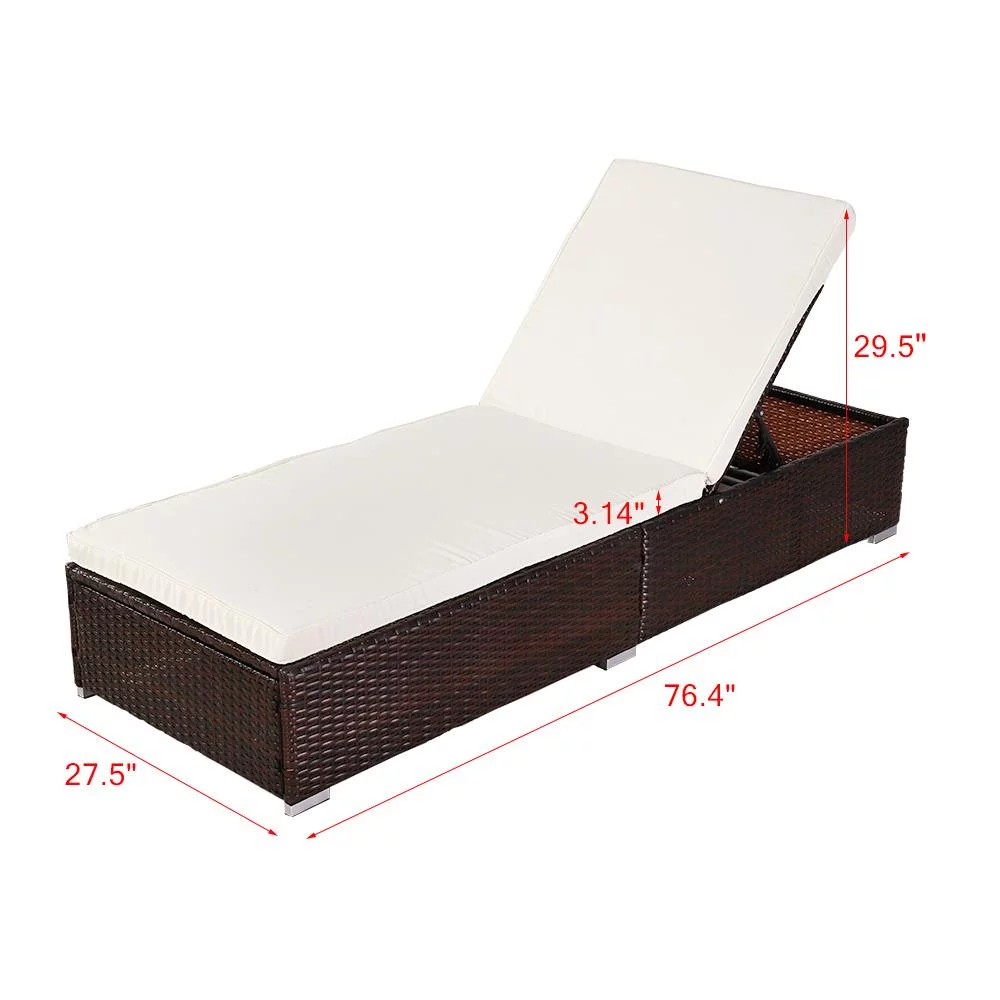 UbesGoo Outdoor Leisure Rattan Furniture Pool Bed / Chaise Chair, Patio Furniture Pool Lounger with Adjustable Backrest, Brown