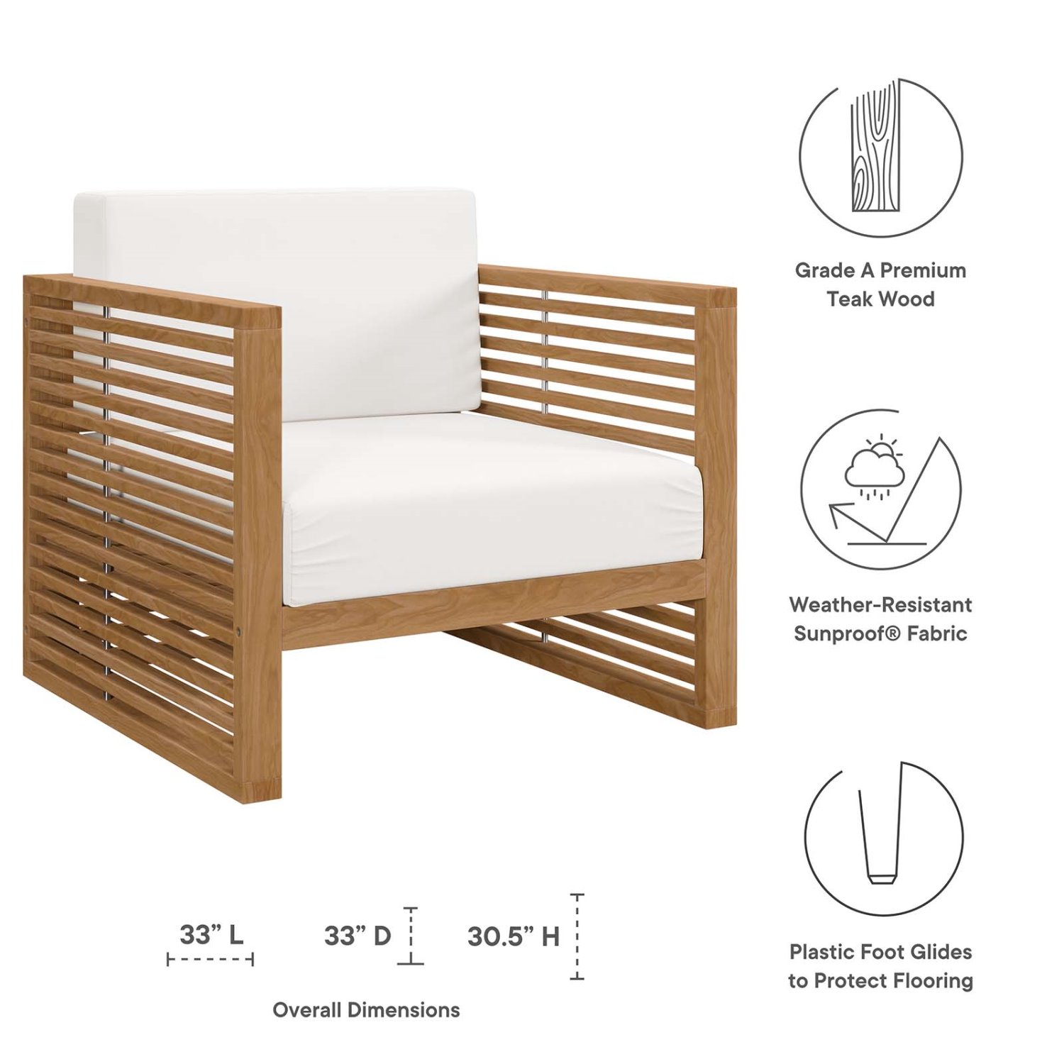 Lounge Chair ArmchairTable Set, White Natural, Teak Wood, Outdoor Patio Balcony Cafe Bistro Garden Hospitality Restaurant, Modern Contemporary HB34148
