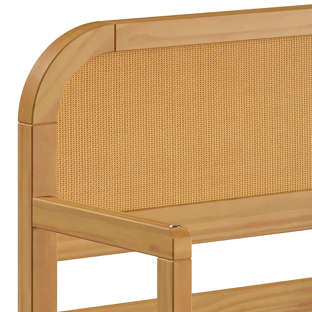 P’kolino Curva Rattan Kids Twin Floor Bed Frame with Headboard- FSC Certified Solid Pine Wood- Natural