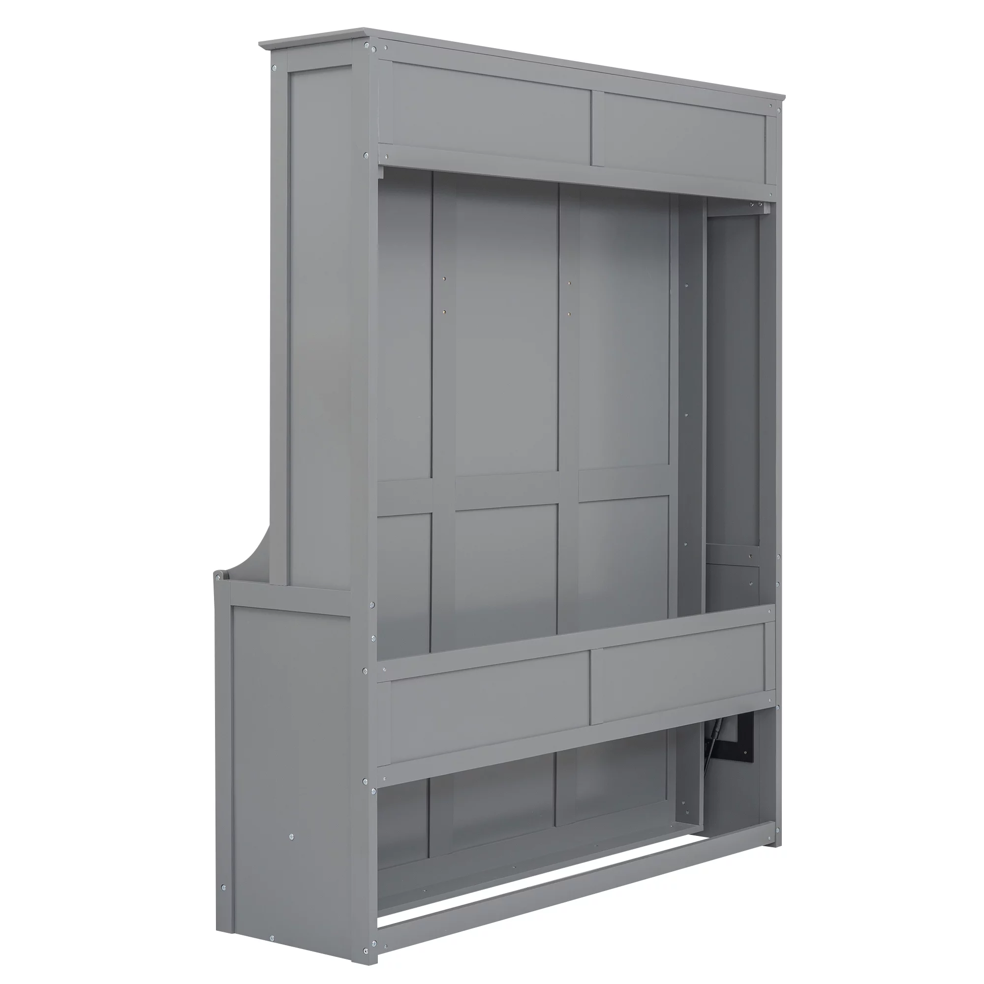 Euroco Queen Size Murphy Bed with Desk and Shelf, Convertible Wall Bed into a Cabinet for Living Room, Guests Room, Space-Saving & Easy Open and Close, Gray