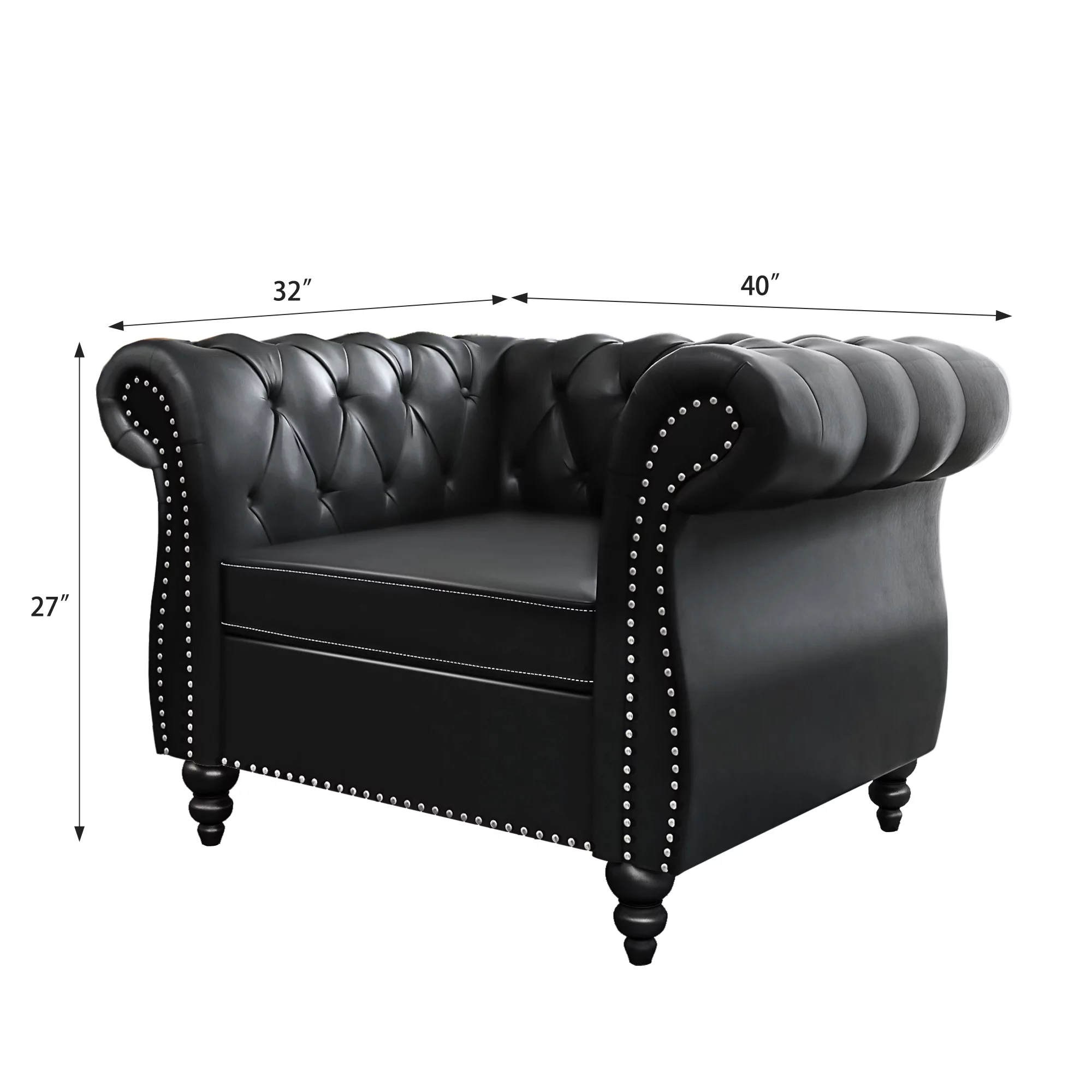 Yocwo Faux leather Couches Set for Living Room,3 Piece Sofa with Including Three Seat Sofa, Loveseat and Single Chair for Apartment Furniture Set (Black)