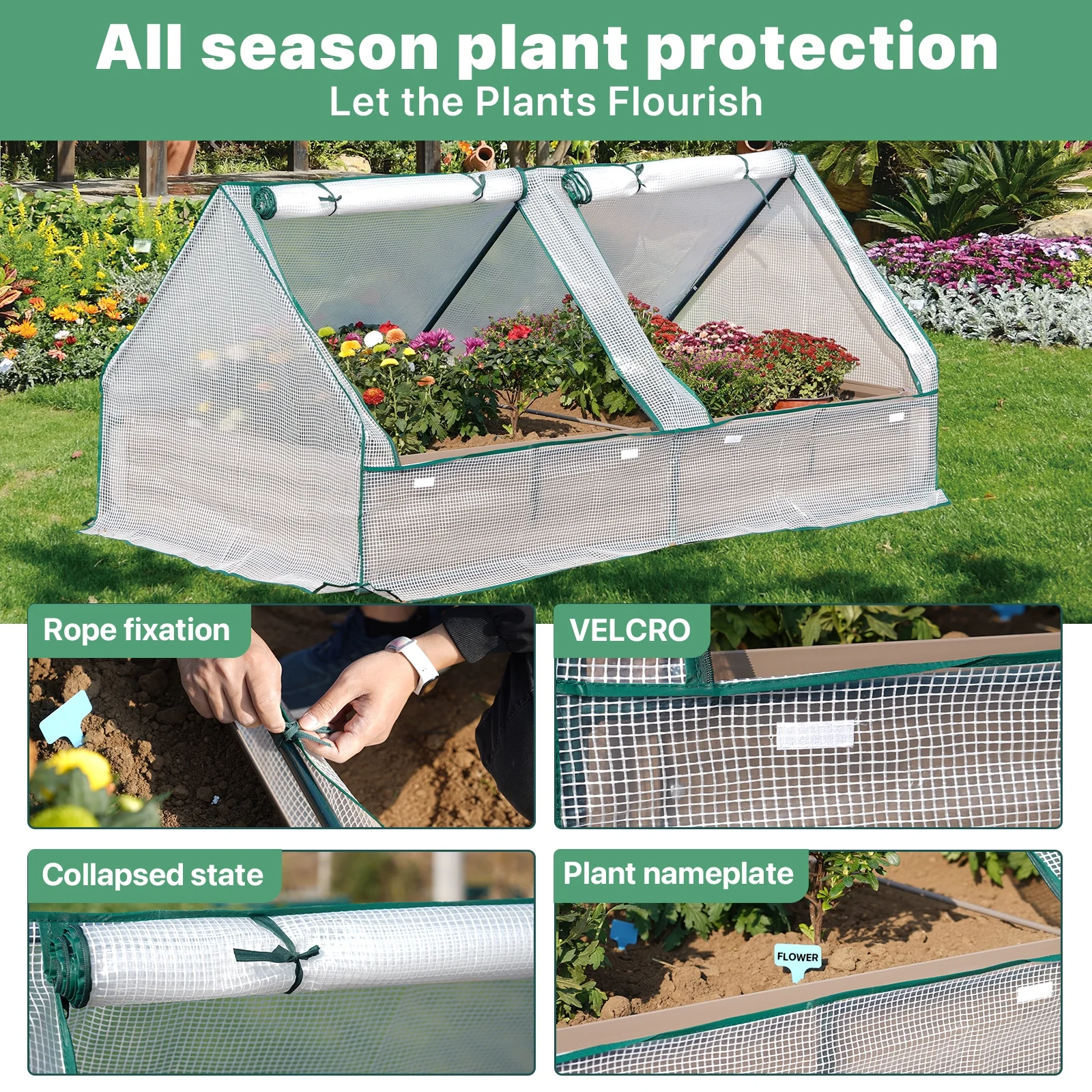 8x4x1ft Galvanized Raised Garden Bed with Cover Outdoor Extra-Thick Metal Planter Box Kit,w/ 2 Roll-Up Large Screen Windows Mini Greenhouse for Growing Flowers etc
