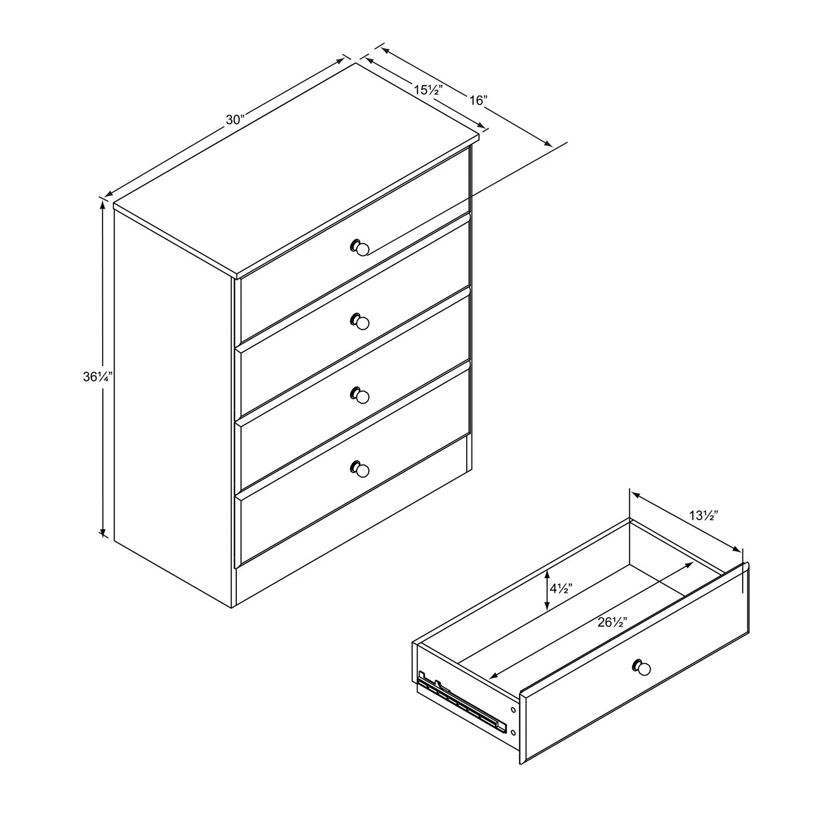 Prepac Astrid Modern 4-Drawer Vertical Dresser, White