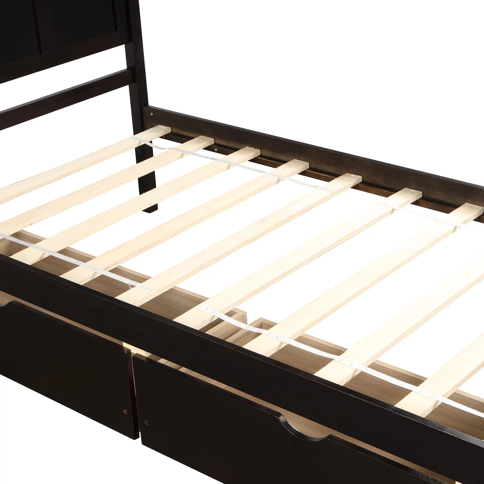 Euroco Wood Twin Platform Bed with Headboard & 2 Storage Drawers for Kids, Espresso