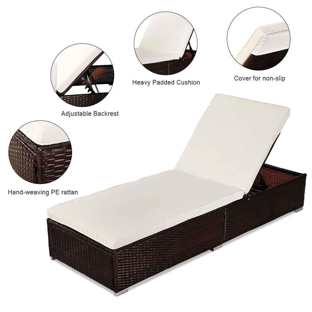 UbesGoo Outdoor Leisure Rattan Furniture Pool Bed / Chaise Chair, Patio Furniture Pool Lounger with Adjustable Backrest, Brown