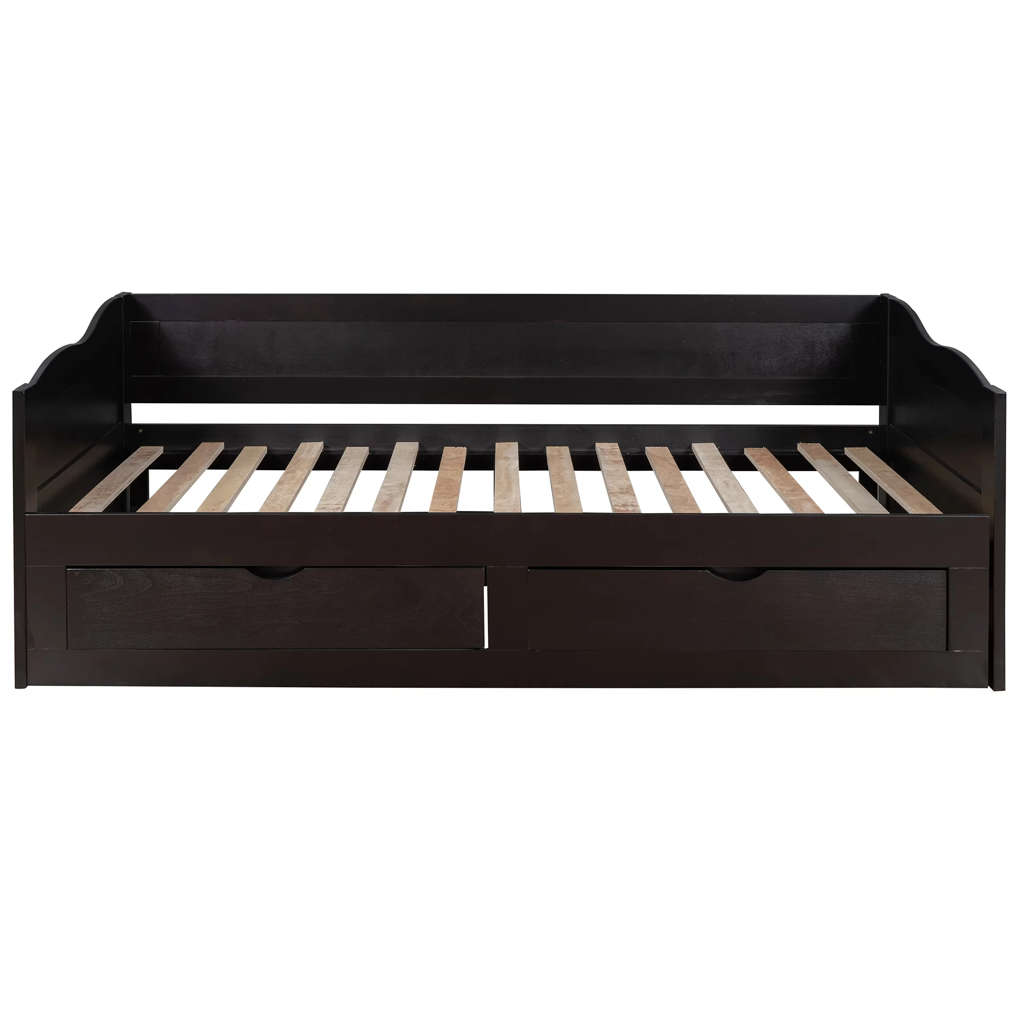 Twin Wooden Daybed Frame with Trundle and Two Storage Drawers, Bedroom Furniture with Trundle, Extendable Bed Platform Beds