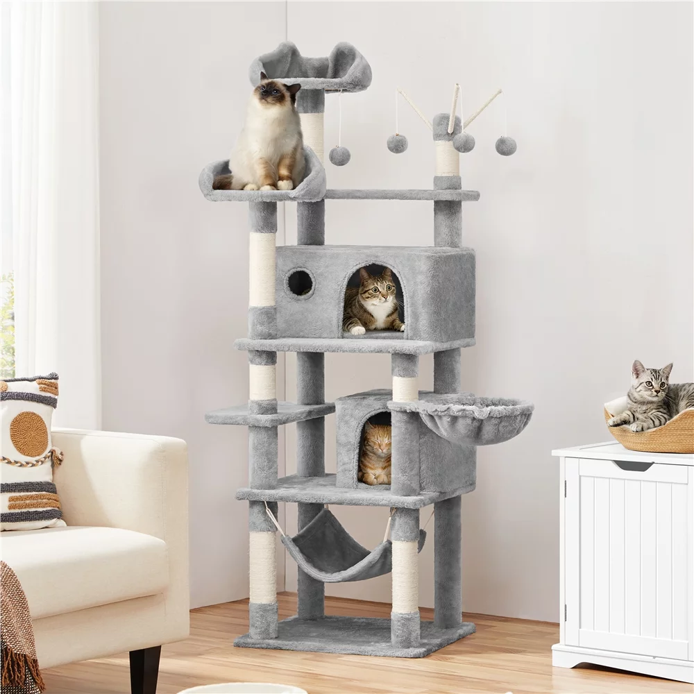 Yaheetech 67'' H Multi-Level Cat Tree Cat Tower with Condos, Light Gray