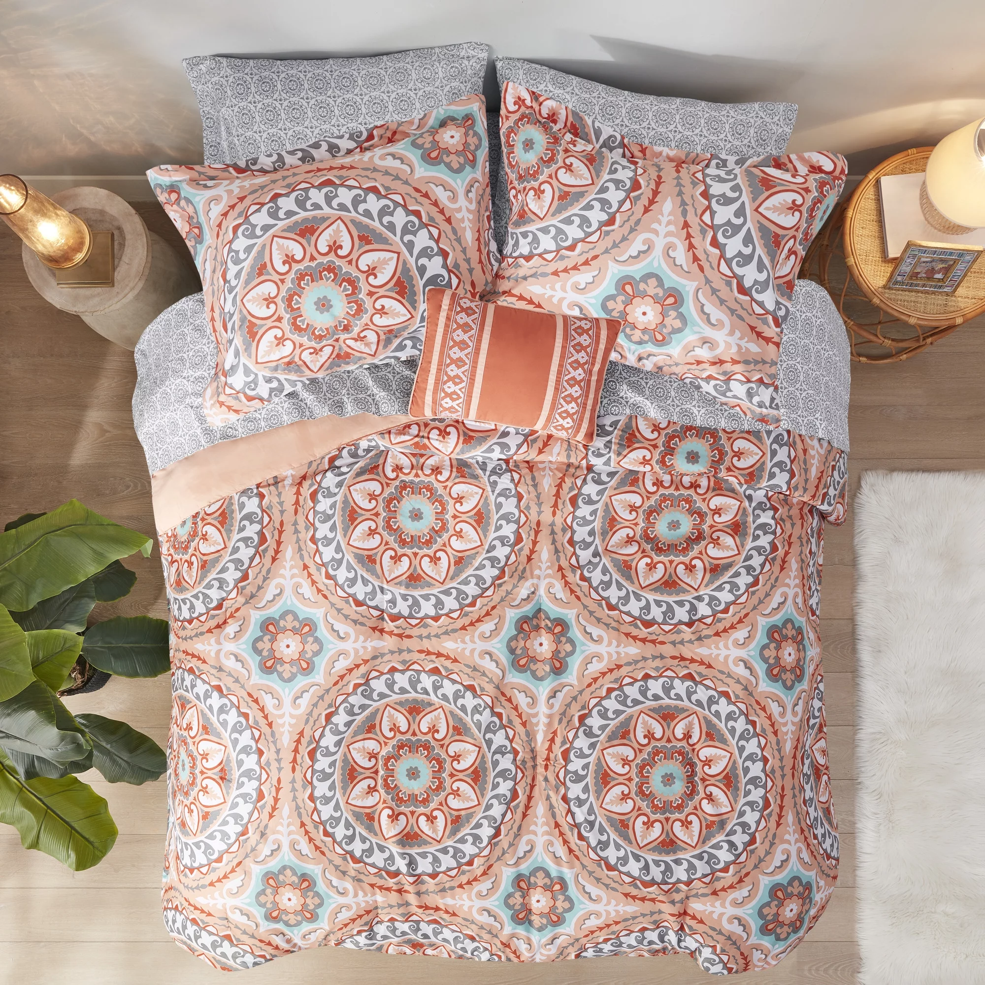 Home Essence Nepal Bed in a Bag Comforter Bedding Set, Orange, Twin-XL