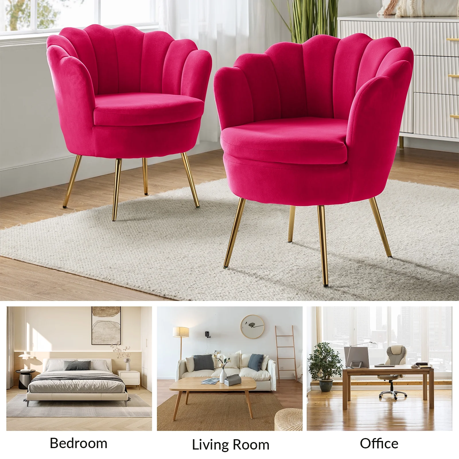 Seashell Upholstery Armchair Velvet Lounge Barrel Chair Gold Legs Home Living Room Bedroom