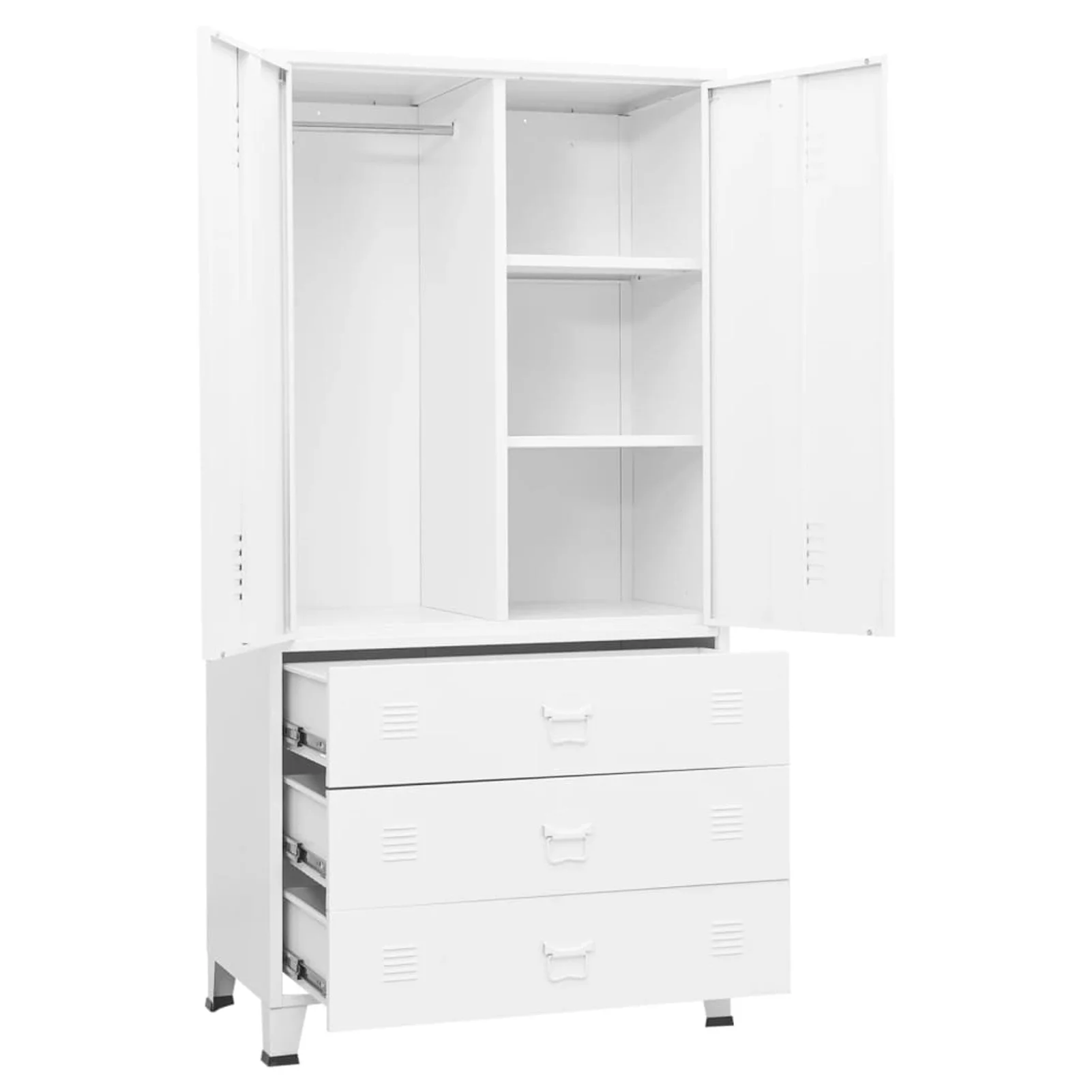 moobody Wardrobe with Hanging Rod, Storage Shelves and Drawers Industrial Metal Wardrobe Armoire Cloth Organizer Cabinet for Bedroom Home Funiture 35.4 x 19.7 x 70.9 Inches (W x D x H)