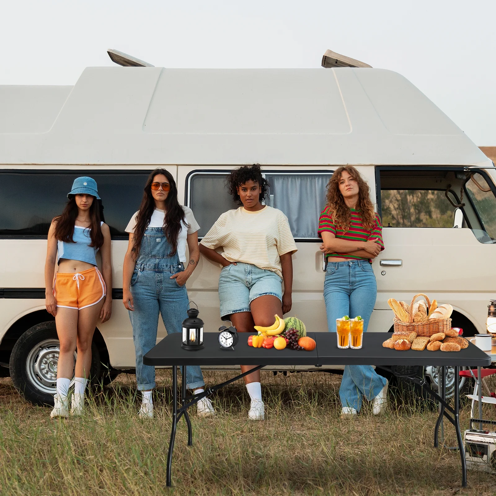 Homiyad 6ft Folding Table, Portable Plastic Table for Camping, Picnics, Parties, High Load Bearing Foldable Table Black