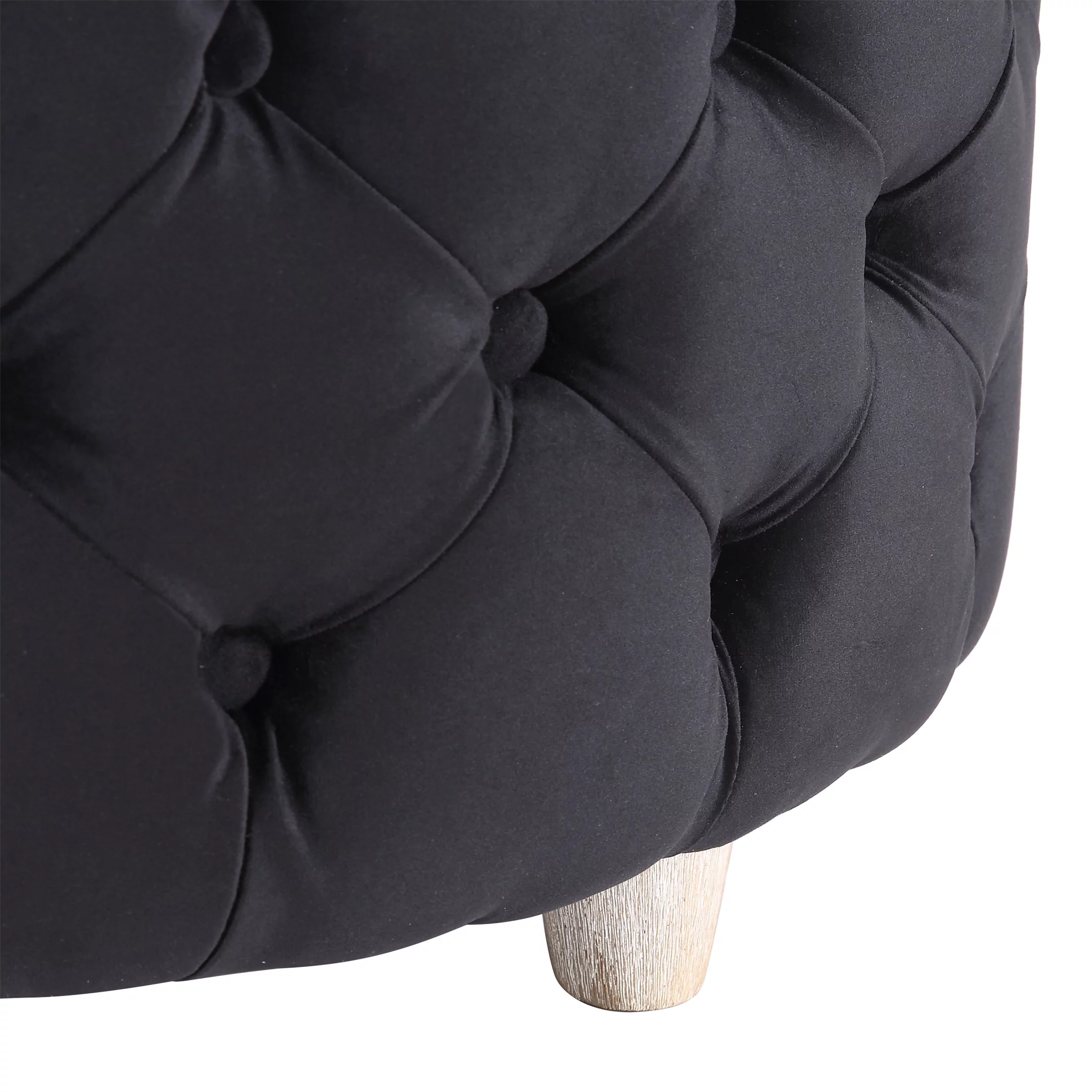 Wordford Round Velvet Tufted Storage Ottoman, Velvet Black