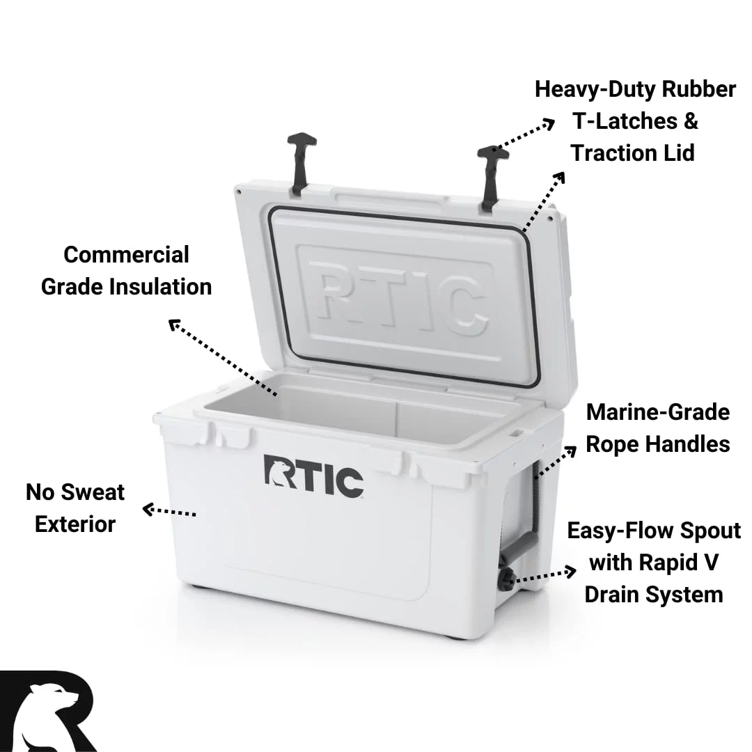 RTIC 45 QT Ultra-Tough Rotomolded Hard-Sided Ice Chest Cooler, White, Fits 58 Cans