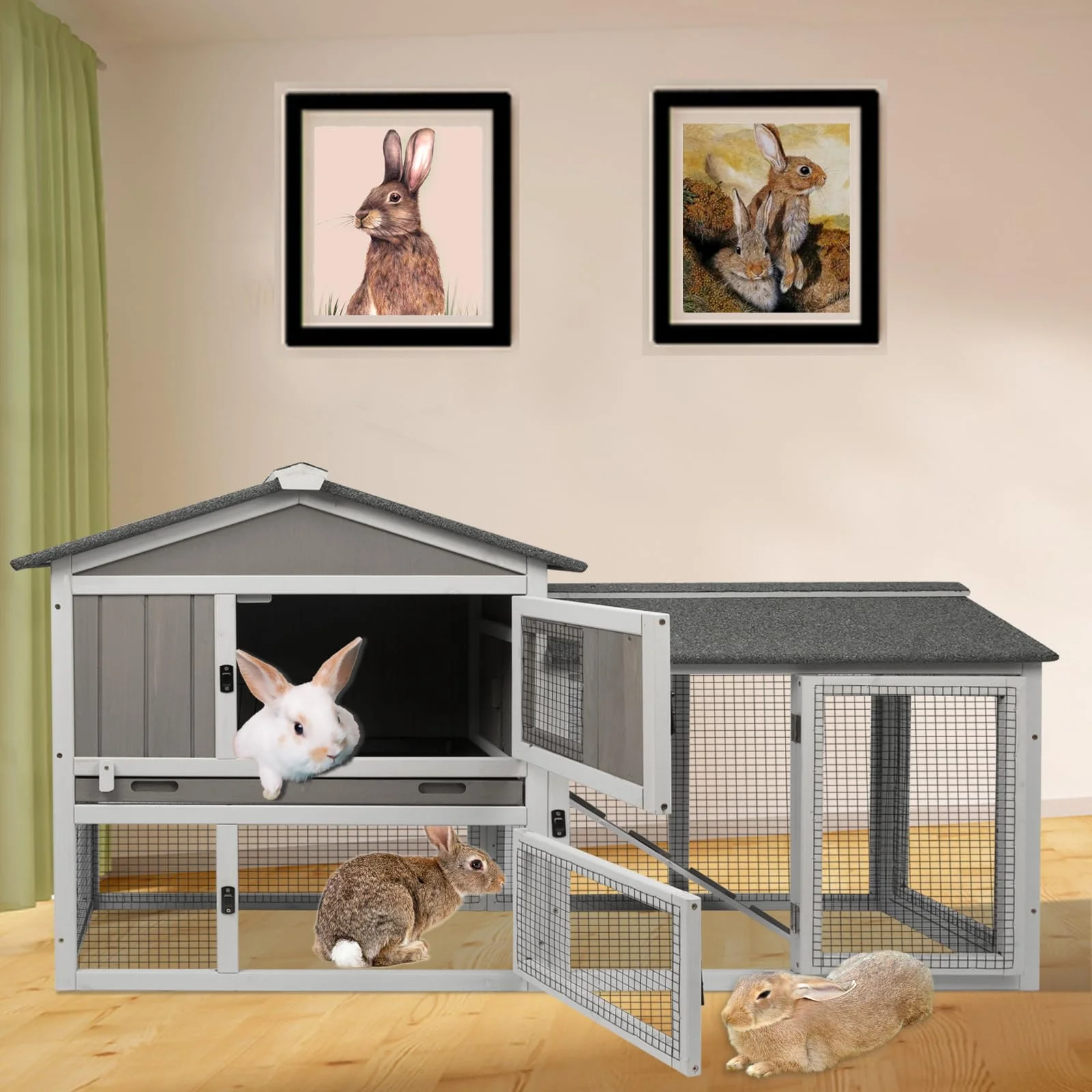 PETSCOSSET Rabbit Hutch Indoor Outdoor 66.9