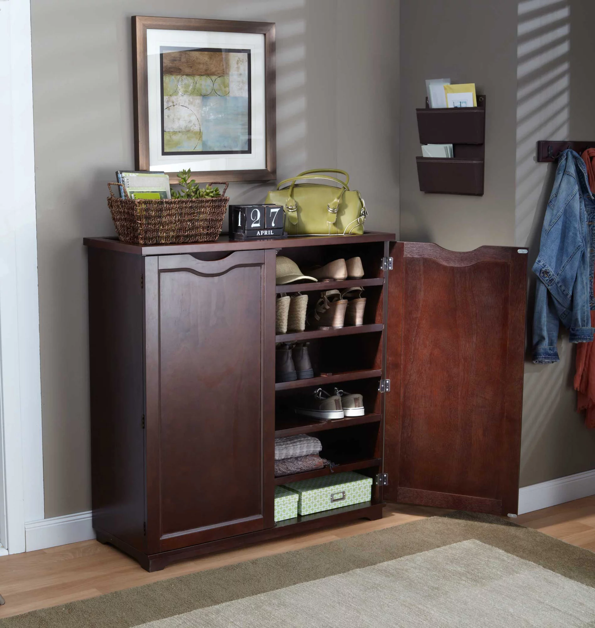 3.25' Mahogany Brown Indoor Home Furniture Collections 6-Tier Wooden Shoe Dresser