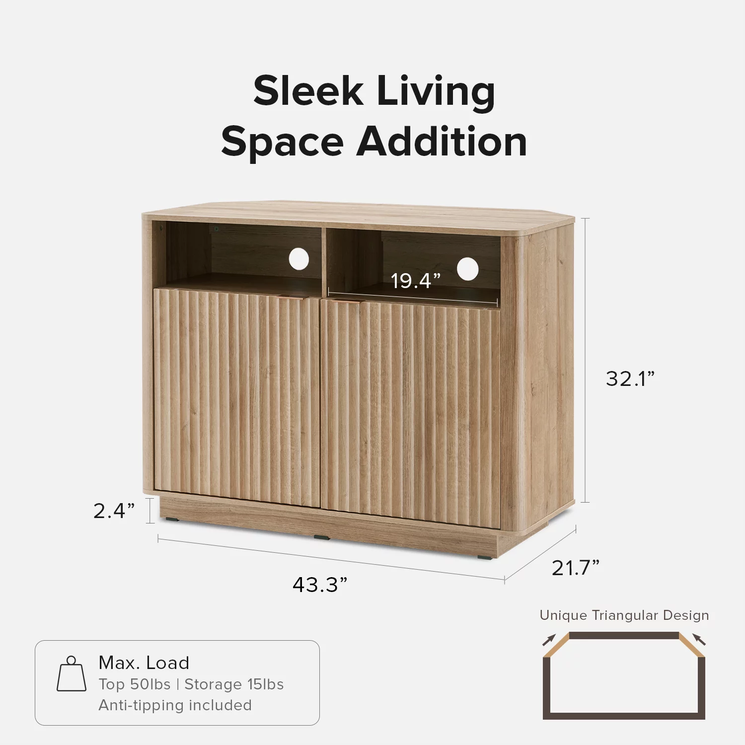 Mopio Brooklyn Mid-Century Modern Storage Cabinet, Corner TV Stand for TVs up to 50