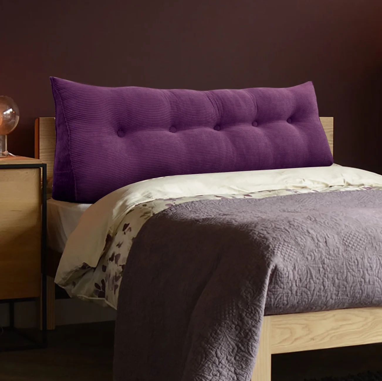 Johnear Corduroy Pillow Large Bolster Triangular Headboard Sleeping Wedge Backrest Support Cushion for Daybed Bed Rest Reading Pillows Foot Pad Positioning UpholstePurple (Purple,Queen)
