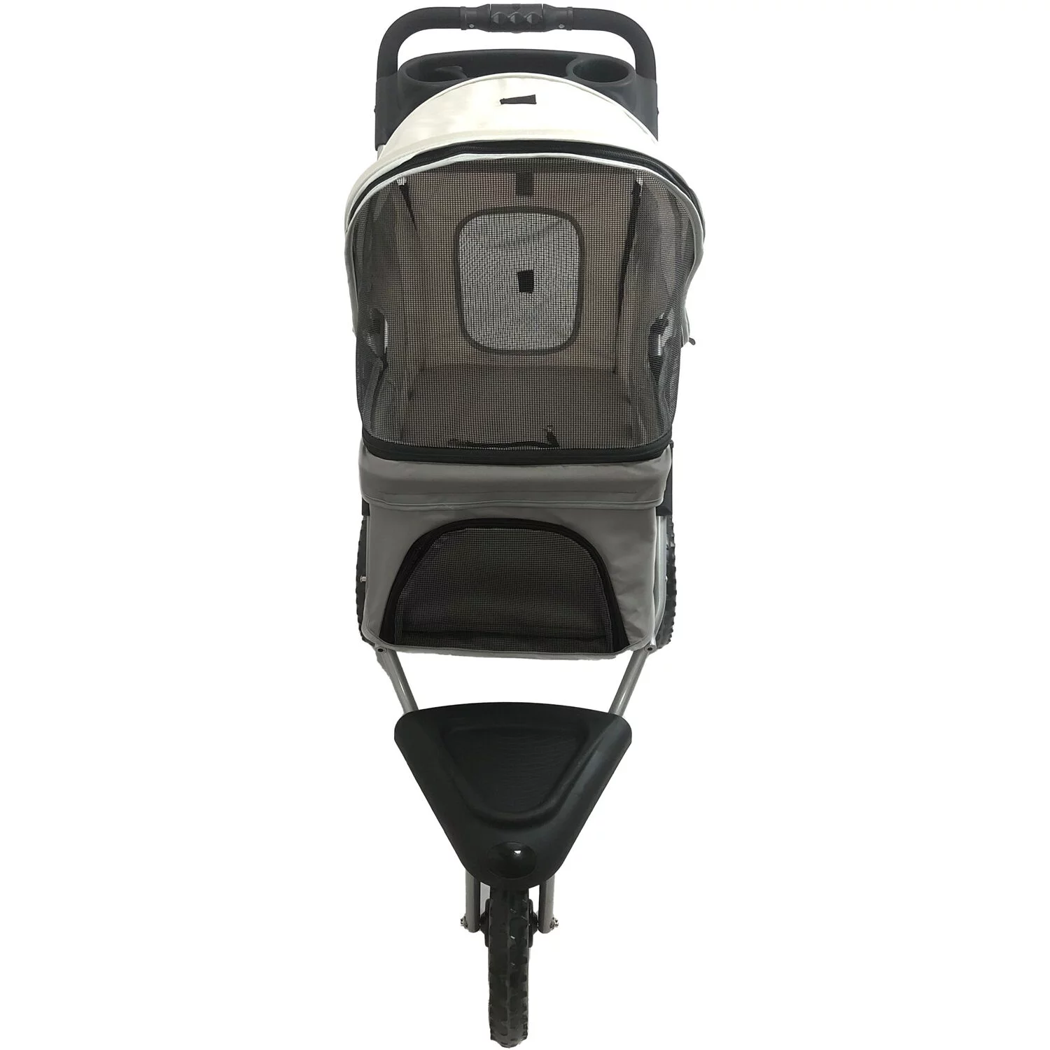 Critter Sitters Light Grey 4-Wheel Pet Stroller for Medium/Large Sized Dogs, Cats with Scratch Resistant Breathable Mesh Windows and Safety Leash | Storage Basket | Cup Holders | Lockable Wheels