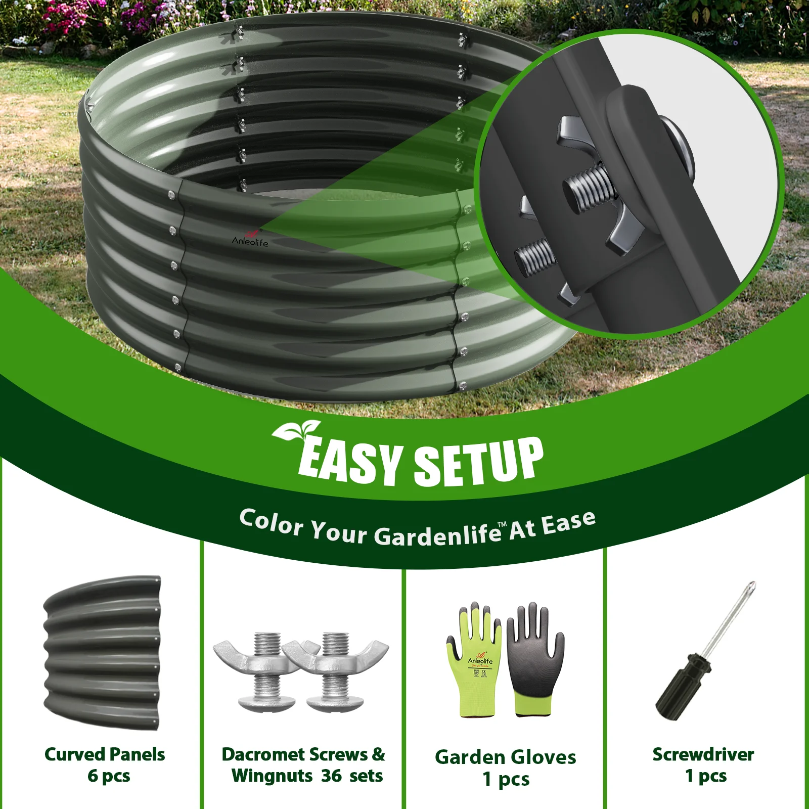 2 Pack-4Ft Round Galvanized Raised Garden Bed, 18” Tall Above Ground Modular Metal Planter Boxes Outdoor For Vegetables Flowers Herbs, Anti-Rust & Easy-Setup Quartz Grey