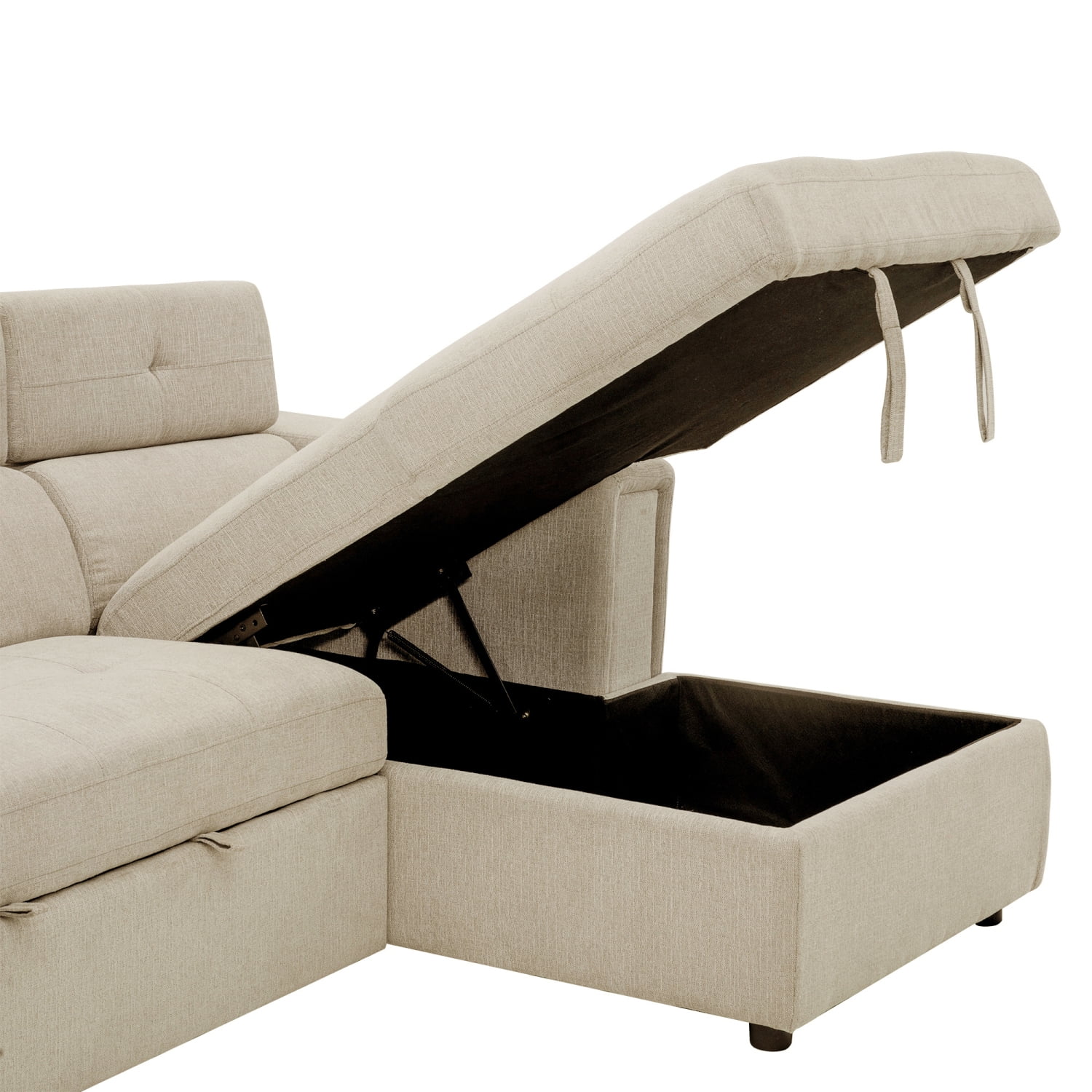 Churanty Pull Out Couch Bed with Storage and Cup Holder Sectional Sleeper Sofa with Wireless Charging L Shaped Couch with Adjustable Headrest Convertible Sofa Bed for Living Room,Beige