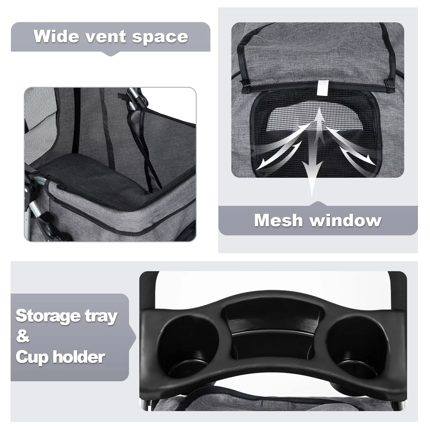 BestPet Pet Stroller Dog Cat Jogger Stroller Folding with Cup Holder (Grey, 3 Wheels)