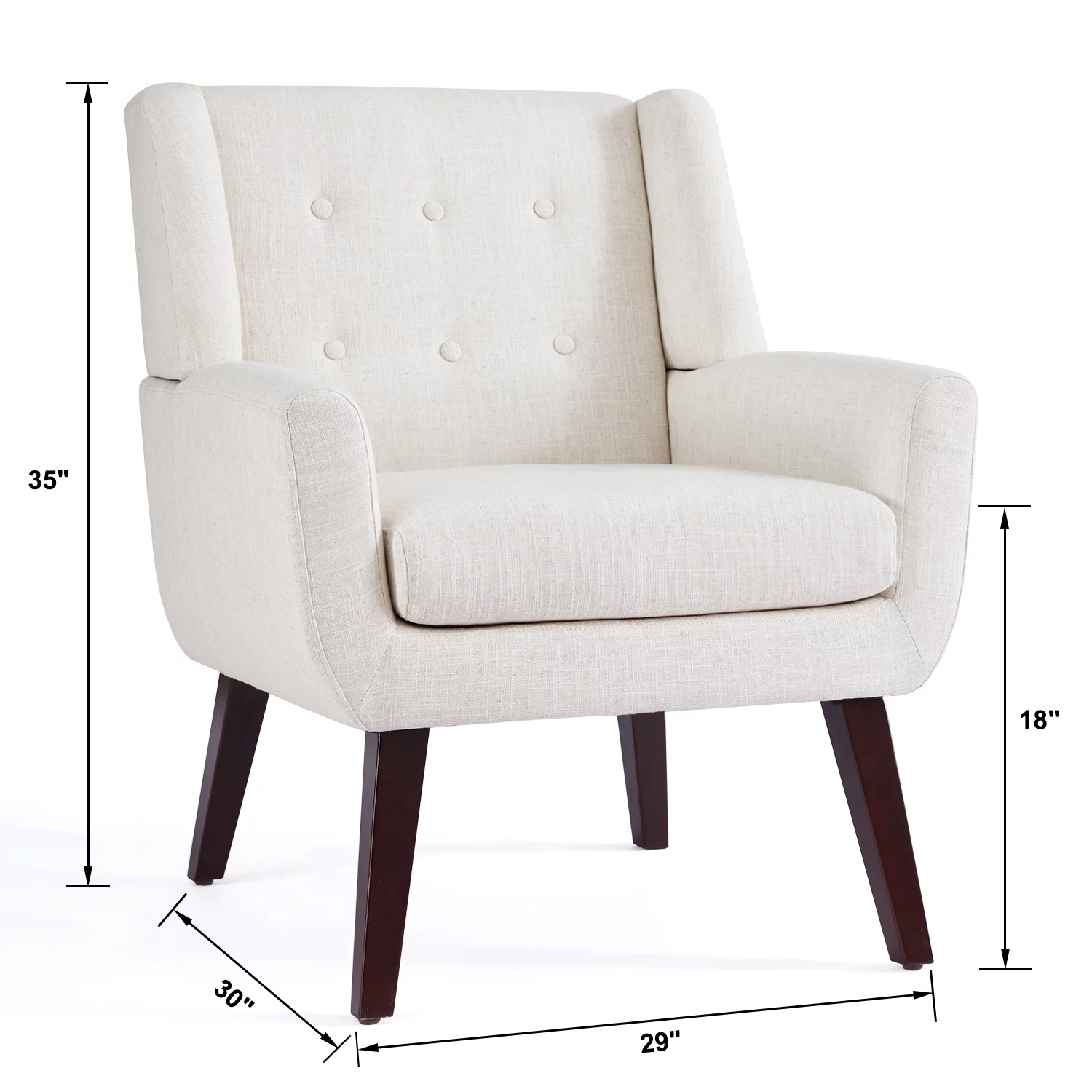 HUIMO  Accent Chair, Button-Tufted Upholstered  Living Room Chairs,  Mid Century Modern Comfy Reading Chairs for Bedroom, Living Room, Beige