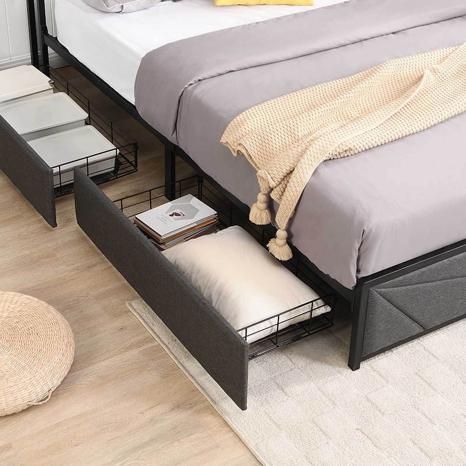 CoSoTower Queen Bed Frame, Storage Headboard with Charging Station, Solid and Stable, Noise Free, No Box Spring Needed, Easy Assembly