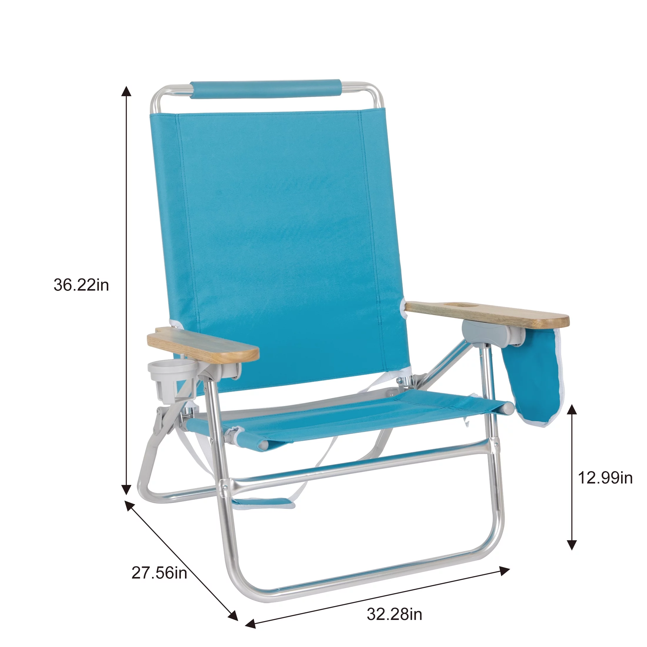 2-Pack Mainstays Wood Arm Reclining Comfort Height Beach Chair, Teal