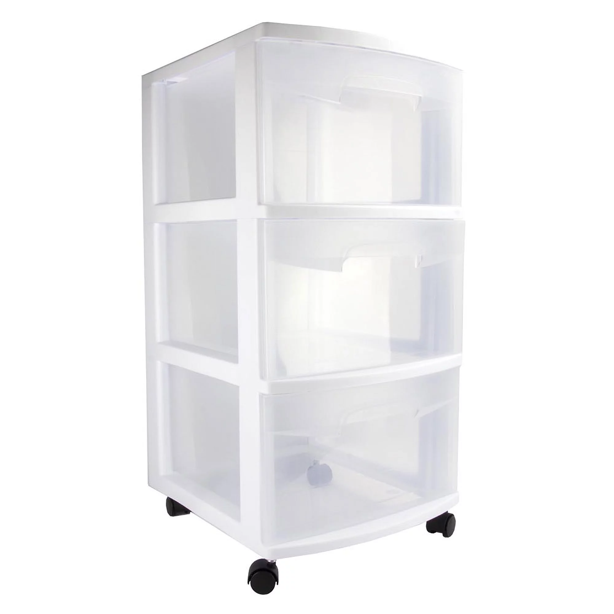 Sterilite 3 Drawer Storage Cart, Plastic Rolling Organizer with Wheels, 4 Pack