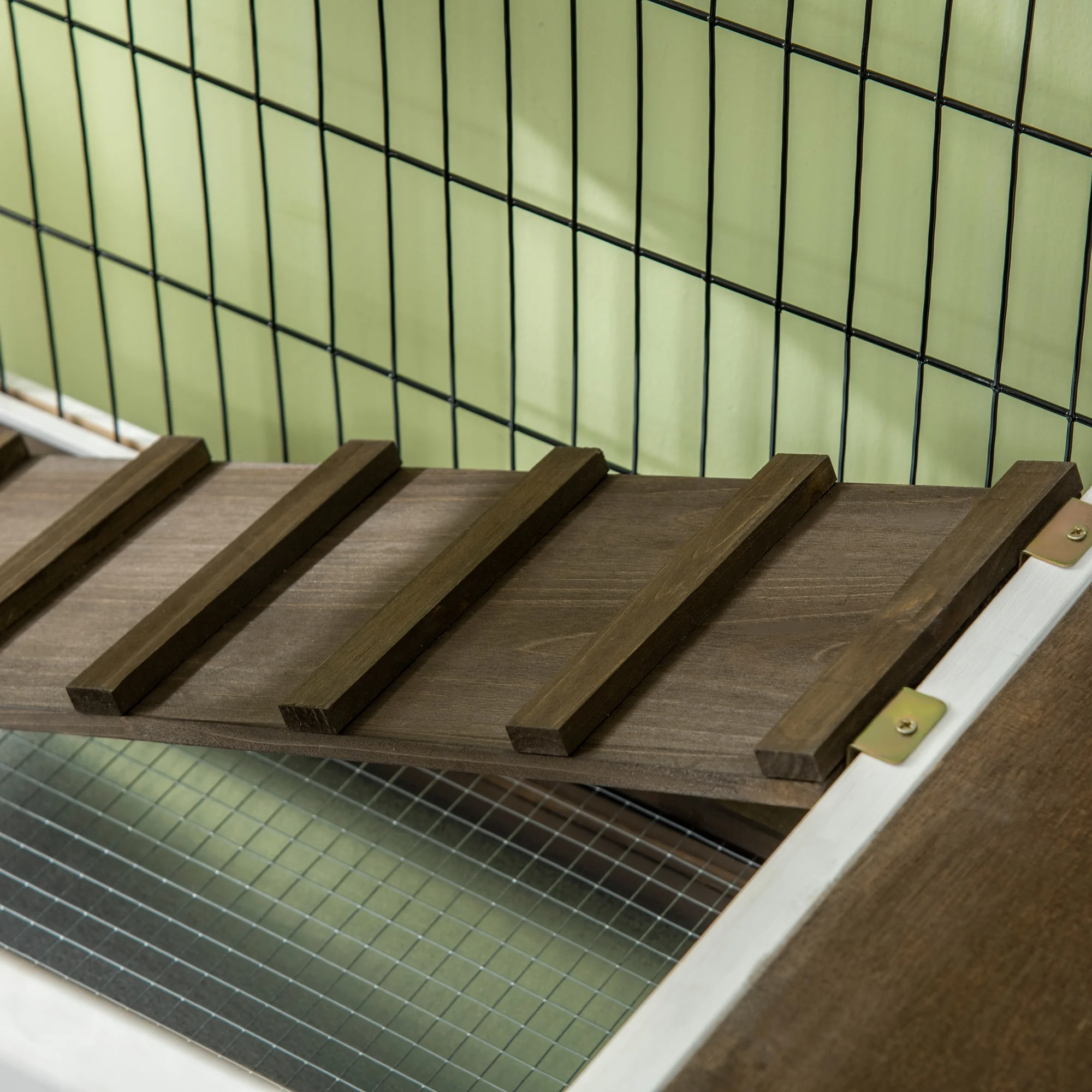 PawHut Wood Rabbit Hutch, Elevated Guinea Pig Cage with Run, Coffee