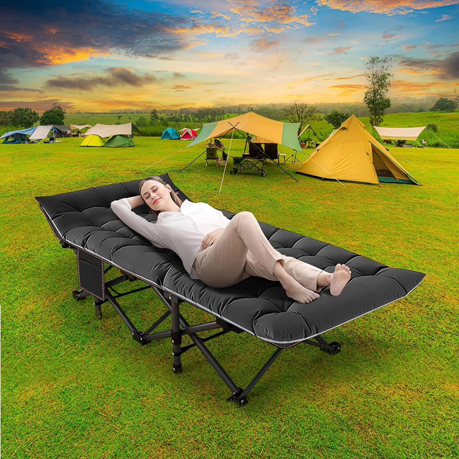 ABORON Oversized XL Folding Sleeping Cots for Adults, 900lb Loading Double-Layer 1200D, Heavy Duty Guest Bed W/Mattress & Carrying Bag