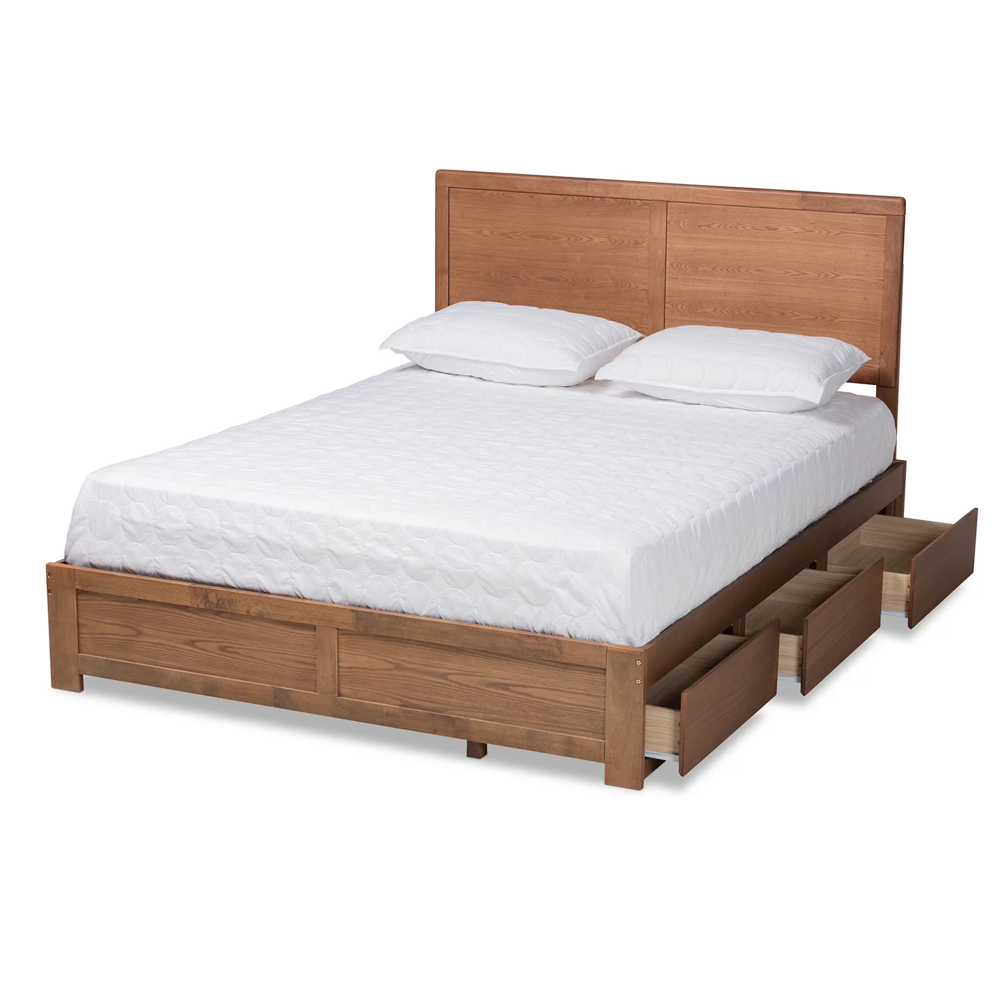 Baxton Studio Aras Modern and Contemporary Transitional Ash Walnut Brown Finished Wood Full Size 3-Drawer Platform Storage Bed