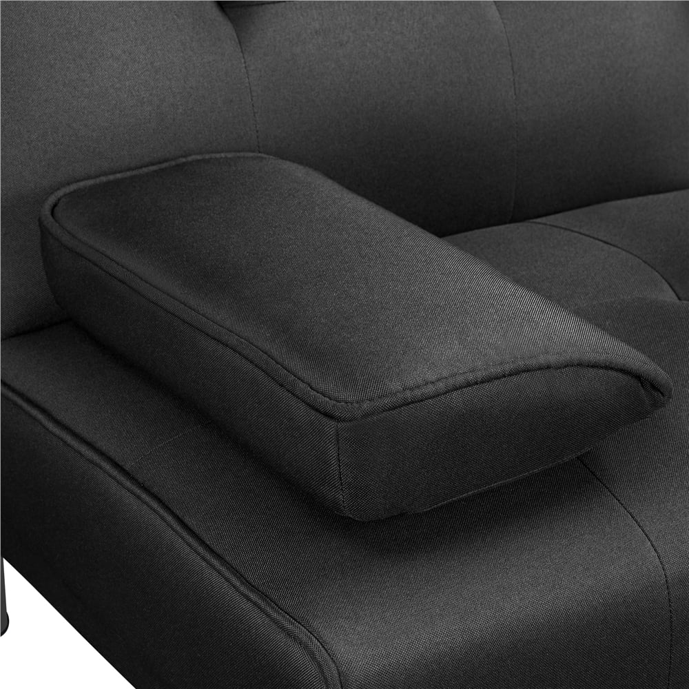 Topeakmart Convertible Futon Sofa Bed Tufted Fabric Futon Couch Bed with 2 Cup Holders, Black