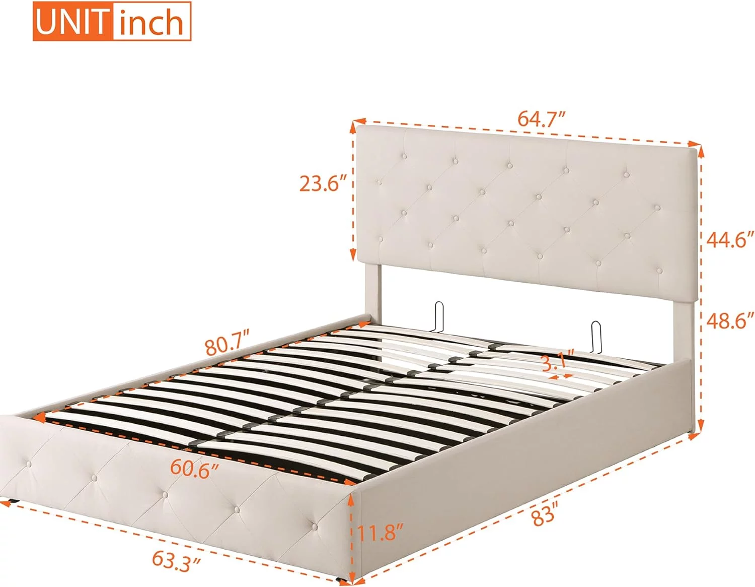 Queen Size Upholstered Platform Bed With Storage Underneath, Queen Bed Frame With Gas Lift Up Storage, Lift Storage Bed, Beige