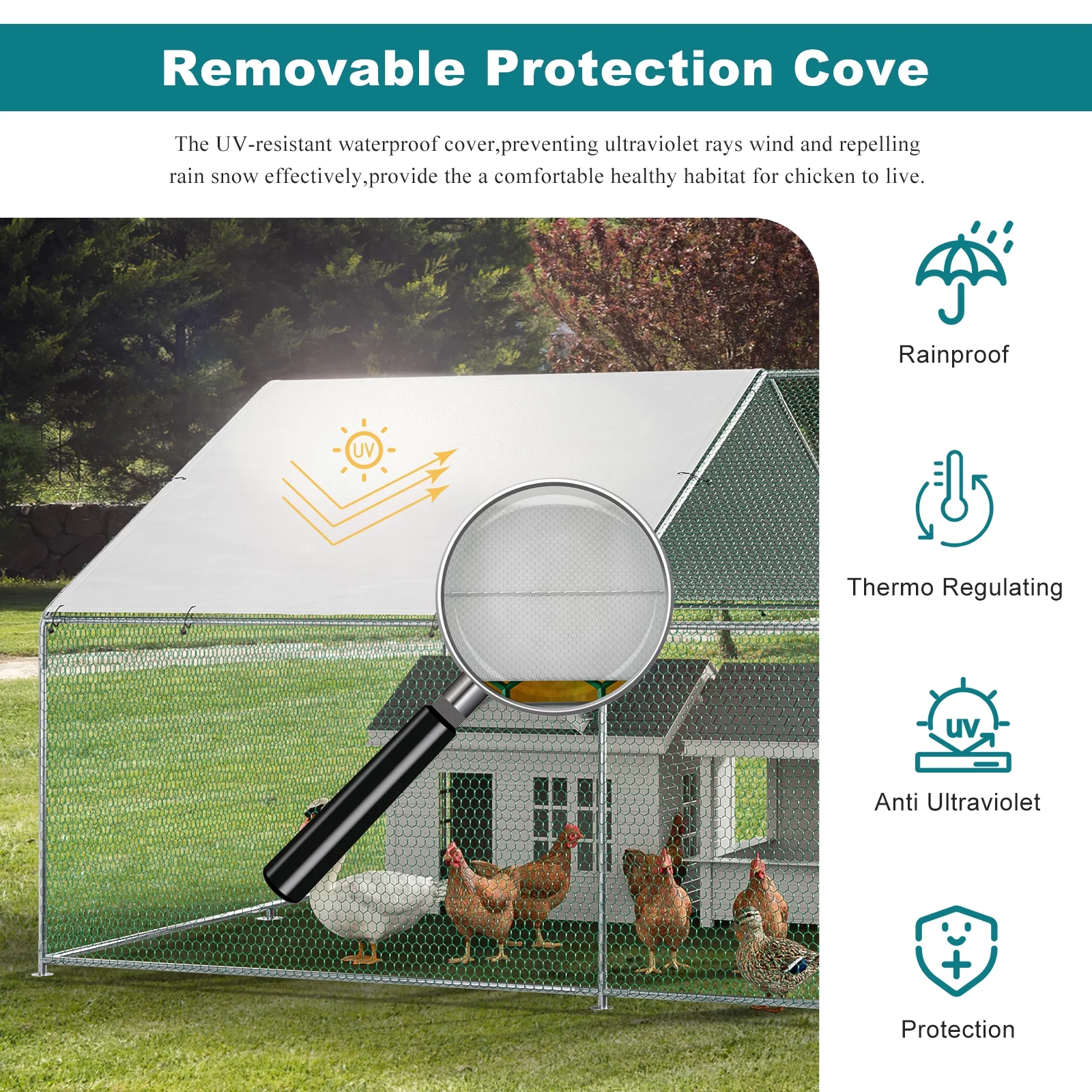 Oarlike Metal Chicken Coop for 15 Chickens Large Chicken Runs for Yard with Cover Galvanized Steel Chicken Pen Outdoor for Hen Duck Rabbits Goose Puppy Heavy Duty Walk-in Poultry Cage